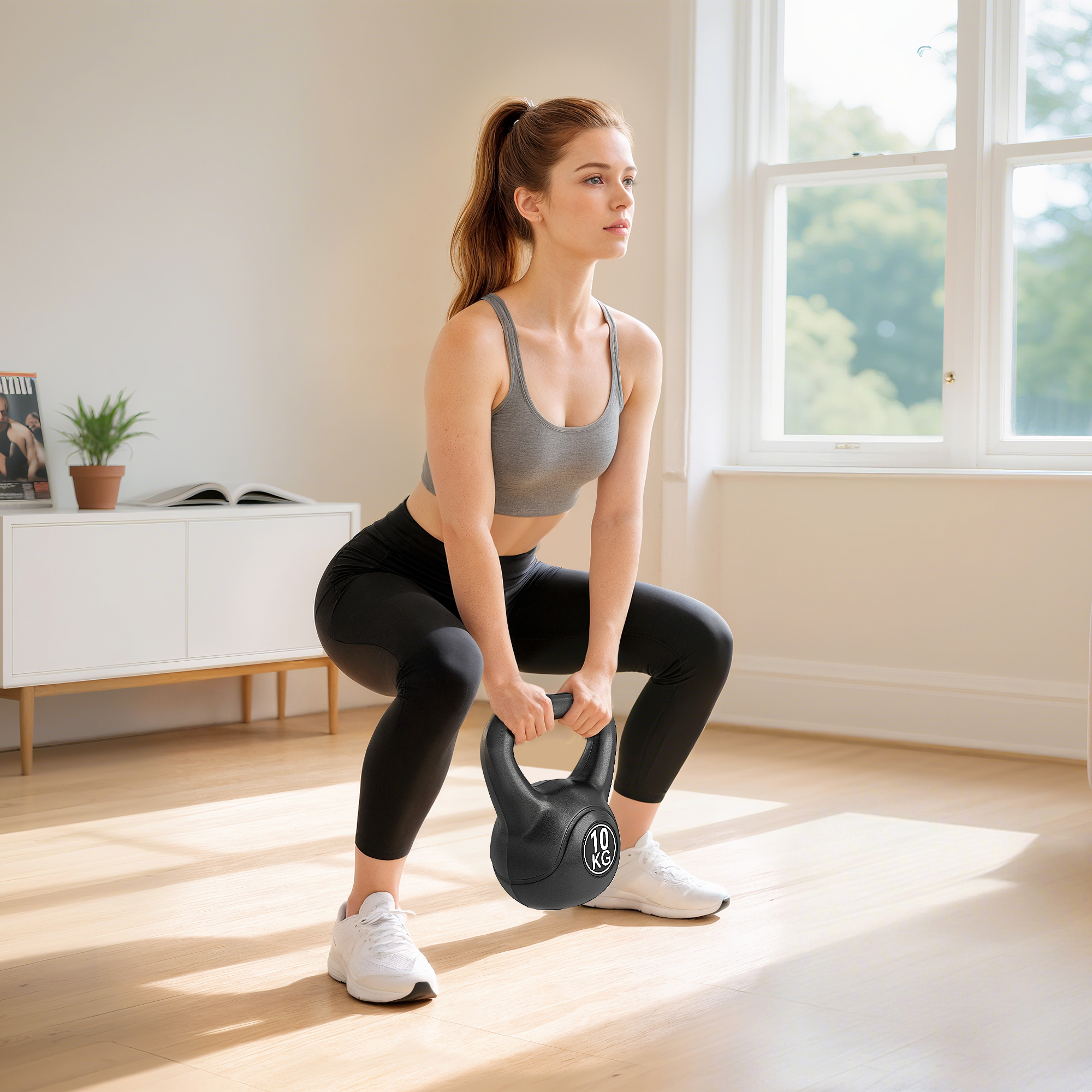 Kettlebell Kugelhantel 10 kg Gewicht-Hantel mit Sand befüllt für Anfänger Schwarz
