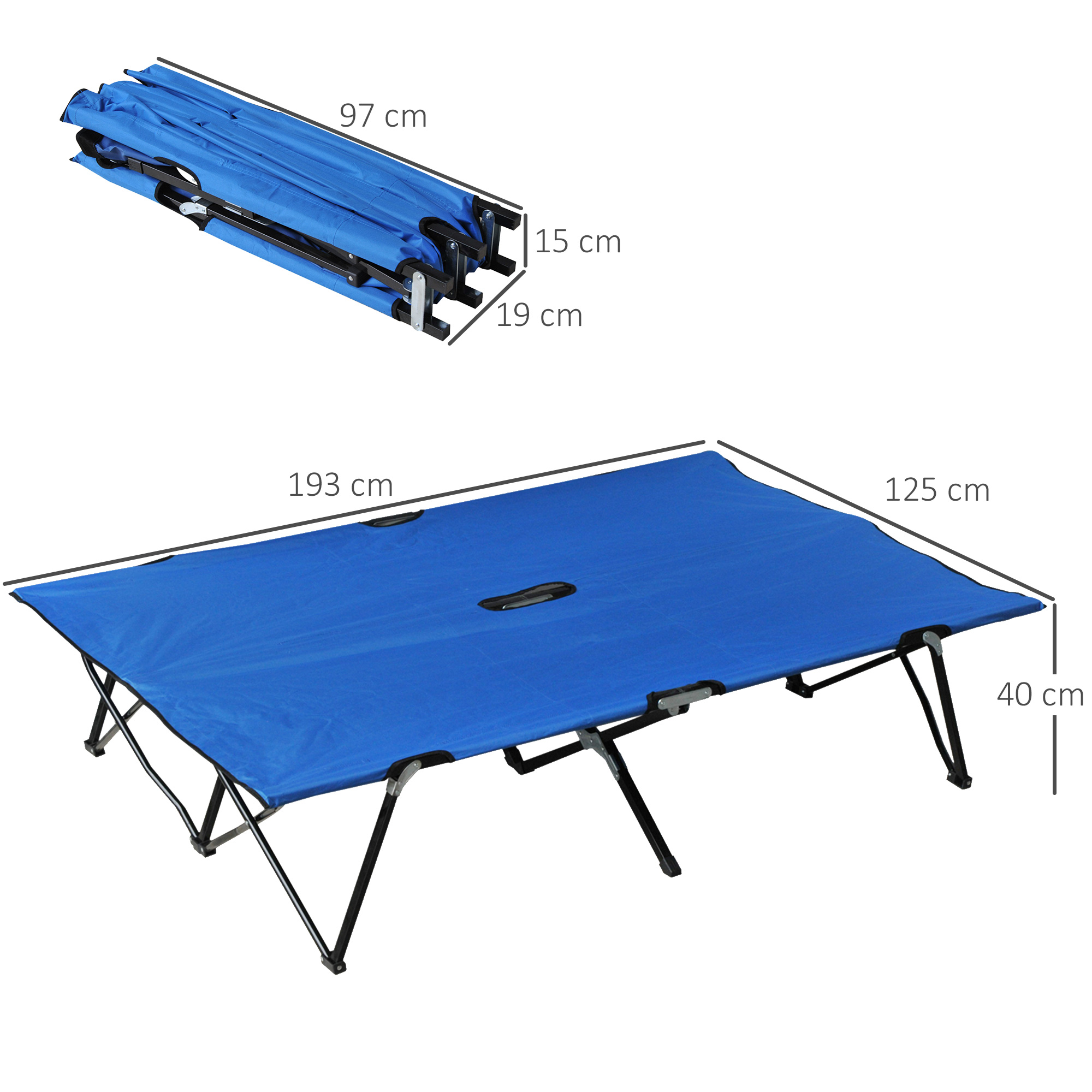 Campingbett Klappbar für 2 Personen Feldbett Klappbett mit Tragetasche bis 136 kg belastbar Stahl Oxford Blau+Schwarz 193 x 125 x 40 cm