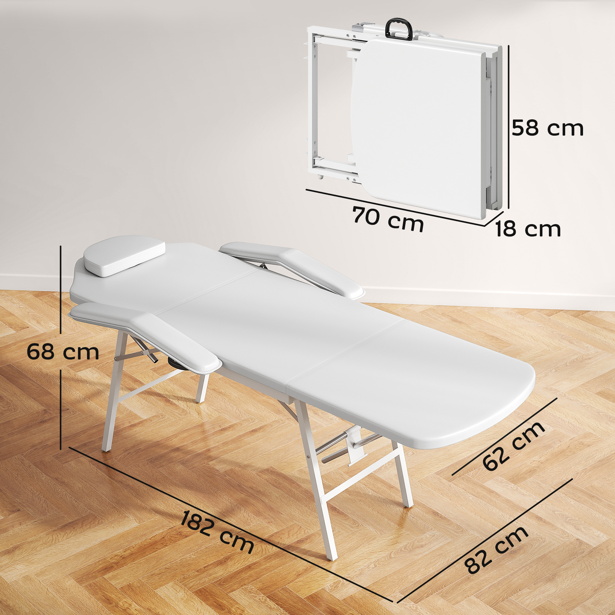 Tragbarer Massagetisch, Klappbare Massageliege mit Kunstleder-Bezug, Schaumstoff-Polsterung, Stahlrahmen, Weiß