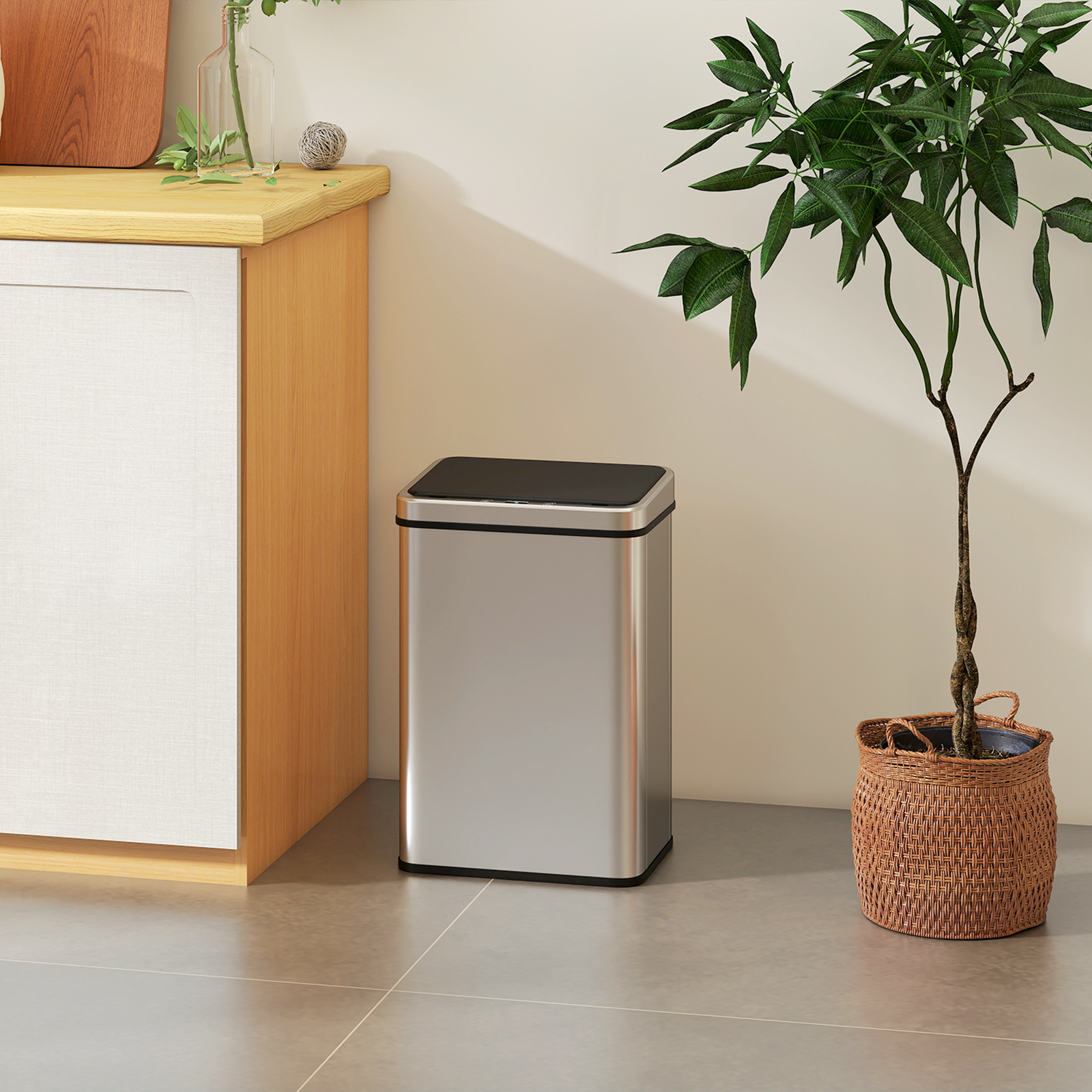 Sensor Mülleimer 40L Edelstahl Automatischer Mülleimer mit Soft-Close-Deckel Bewegungssensor 35,5 x 26 x 55 cm Silber