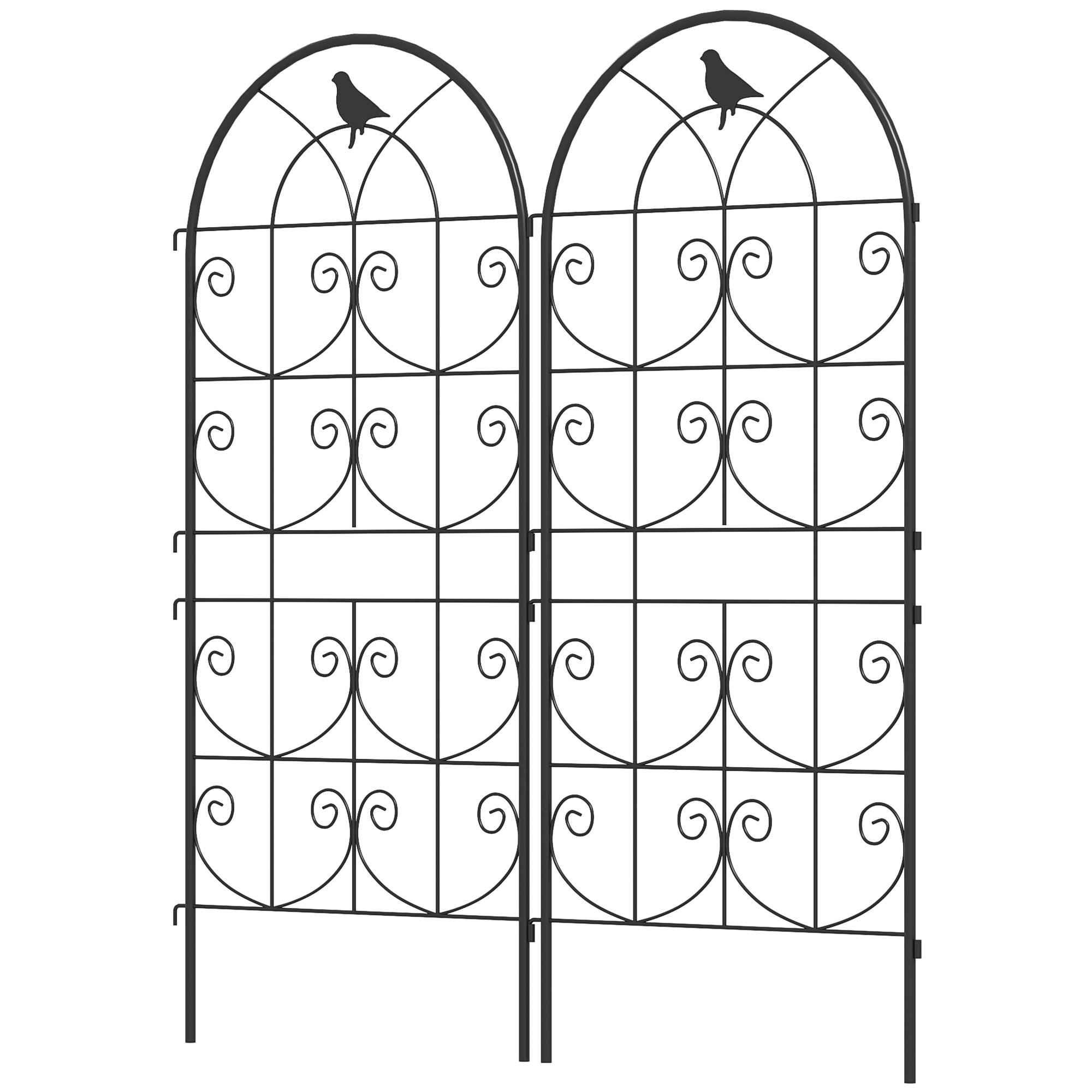 Rankgitter Metall 2er Set zum Stecken rostfrei Rankhilfe mit Vogeldesign für Kletterpflanzen 50x120 cm Schwarz