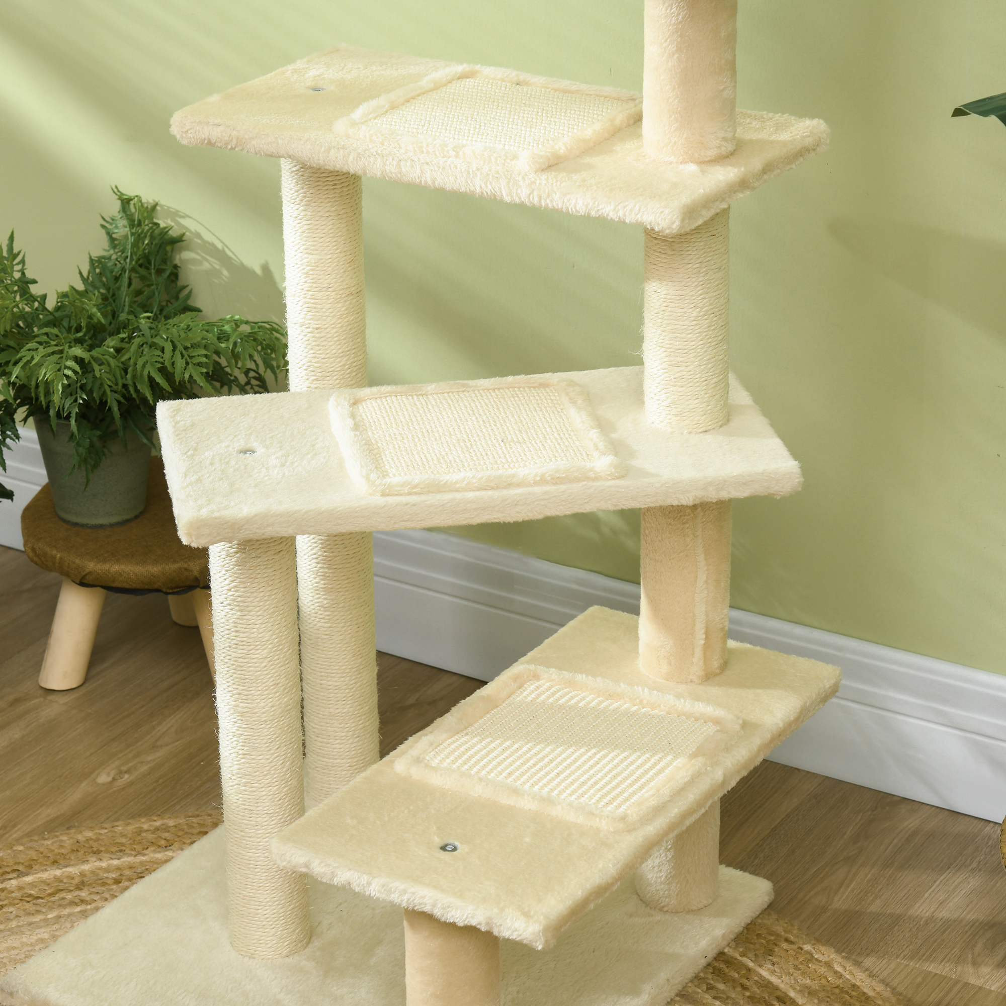 Kratzbaum 100 cm Katzenturm mit Sisalstämme, große Plattform, mehrstöckiger Katzenkratzbaum, Kletterbaum, für kleine & mittelgroße Katzen, Beige
