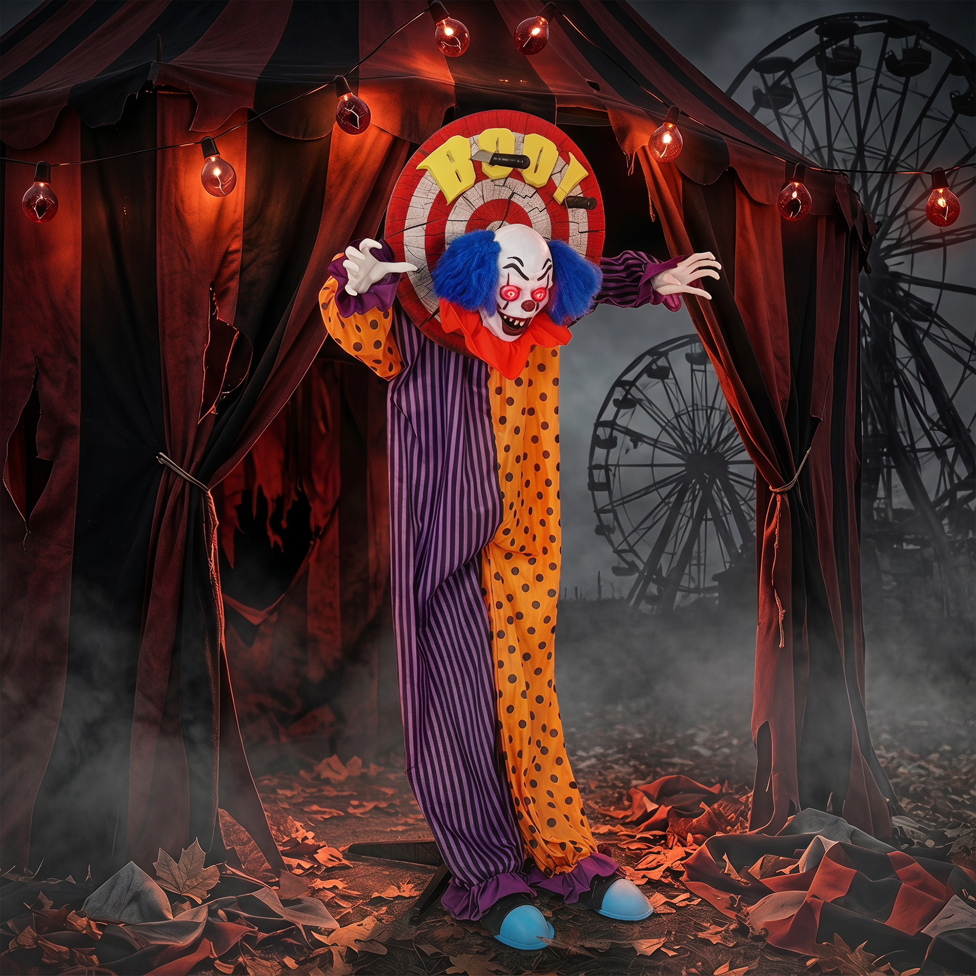 167 cm lebensgroße animierte Halloween-Clown-Deko mit Sound- & Berührungsaktivierung