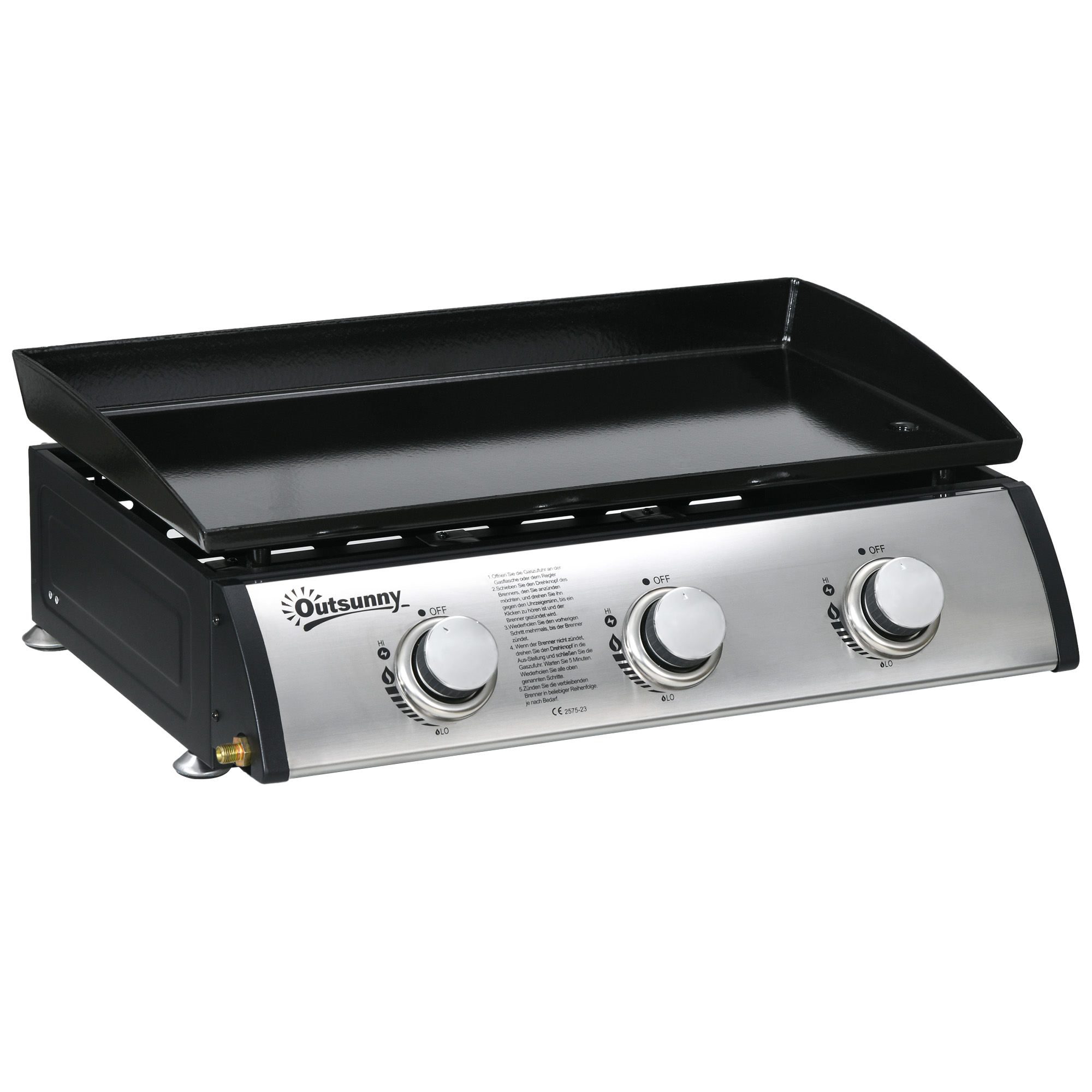 Gasgrill mit Deckel, 3 Brennern, Fettauffangschale, antihaft-Platte, 63x47x25 cm, Schwarz/Silber
