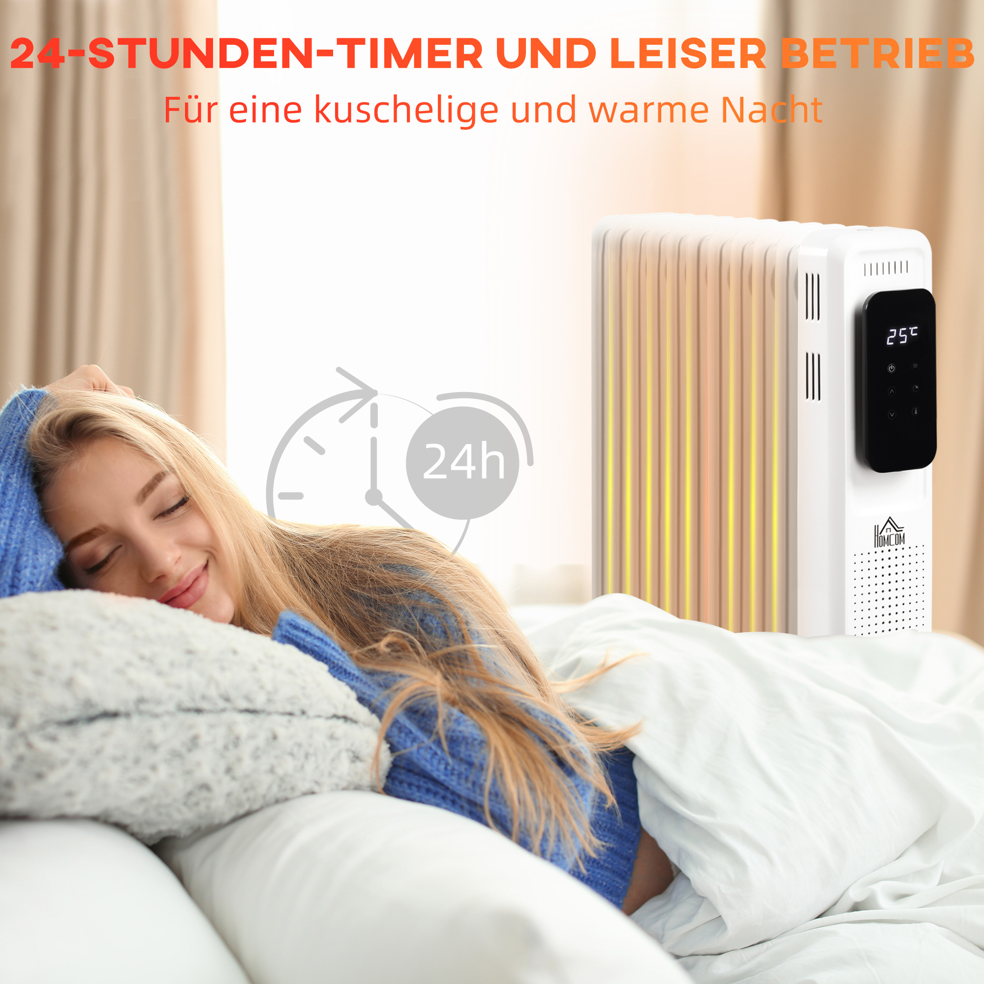 Ölheizung, 3 Heizstufen, Touch-Display, 15-35° C, 2000 W, Stahl, weiß, 42,5 x 24 x 63cm
