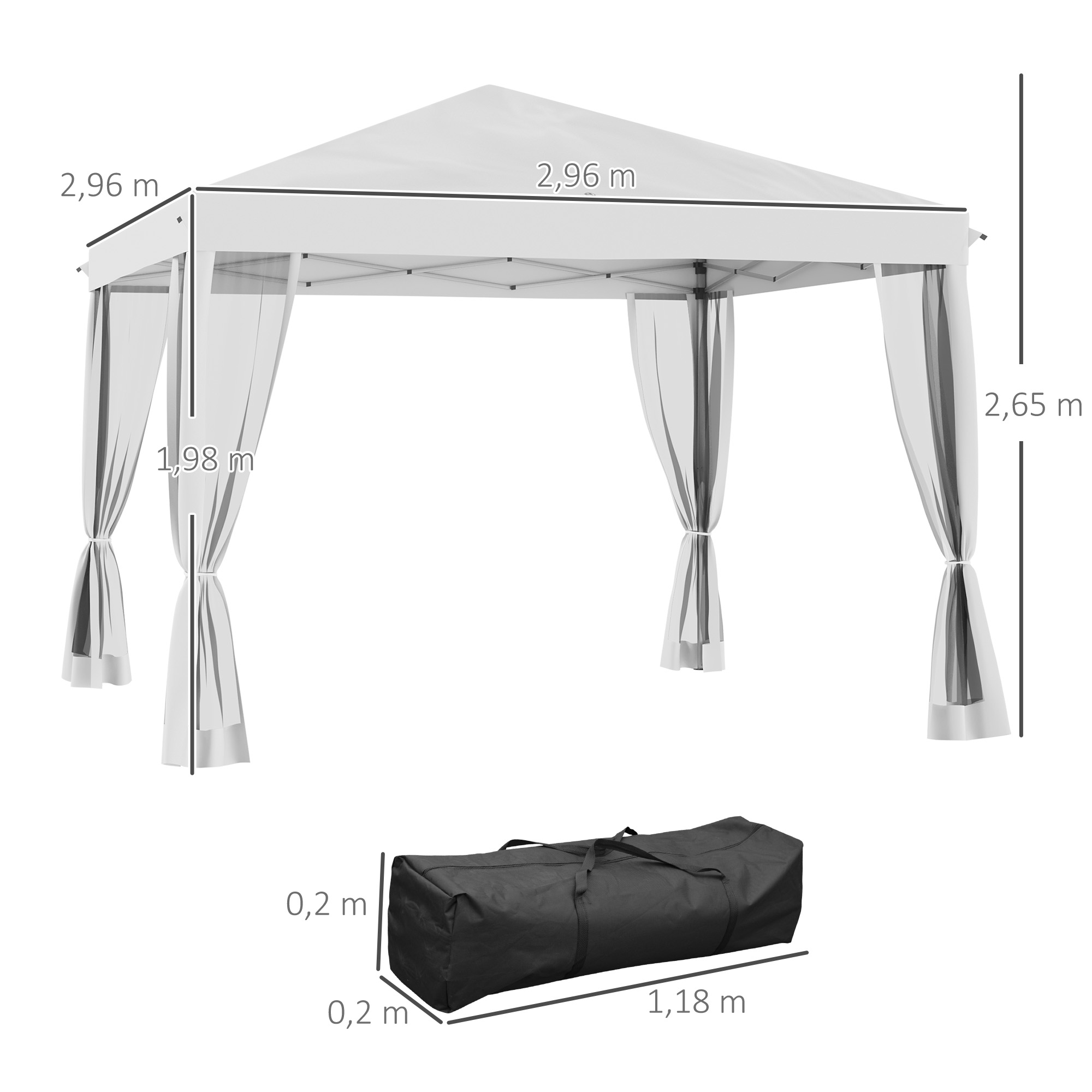 Faltpavillon, Faltzelt mit Seitenwänden inkl, Tragetasche, Gartenpavillon, Metall, Oxfordstoff, 3 x 3 m, Cremeweiß