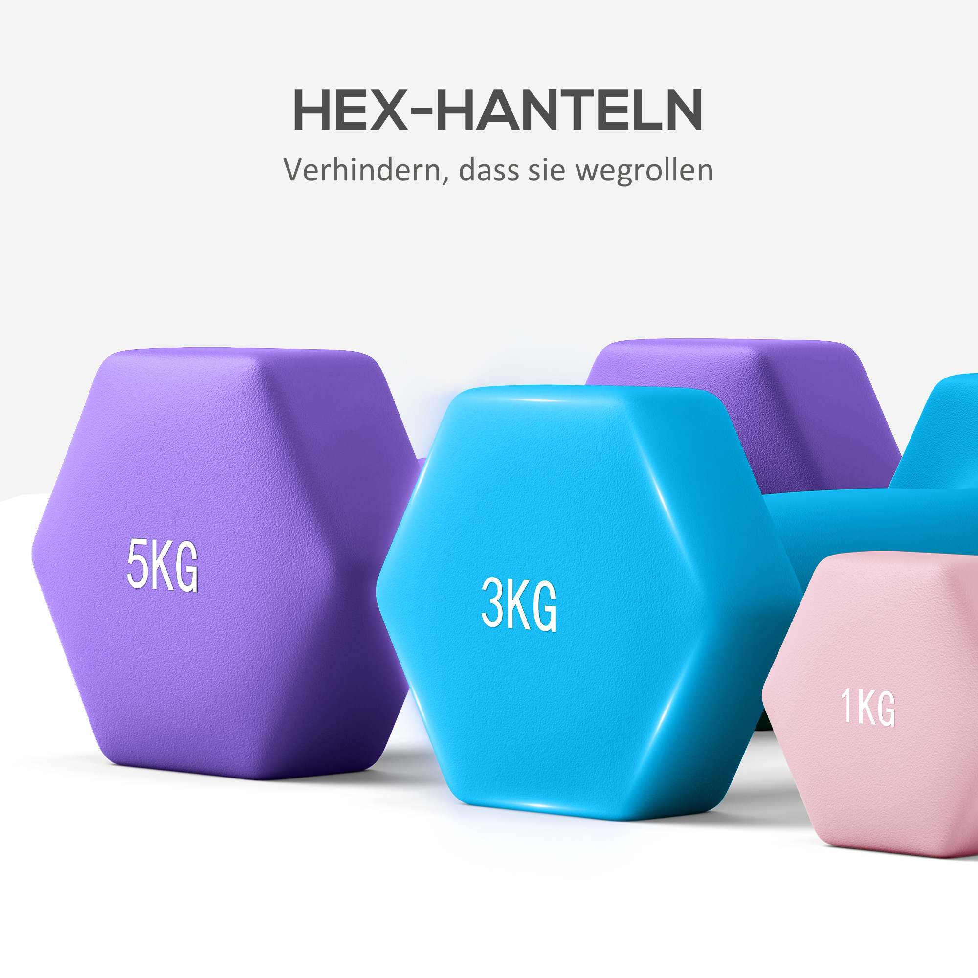 Hantelset mit Aufbewahrungsgestell, Set mit 6 Hanteln für Fitness-Training, 2 x 1kg, 2 x 3kg, 2 x 5kg