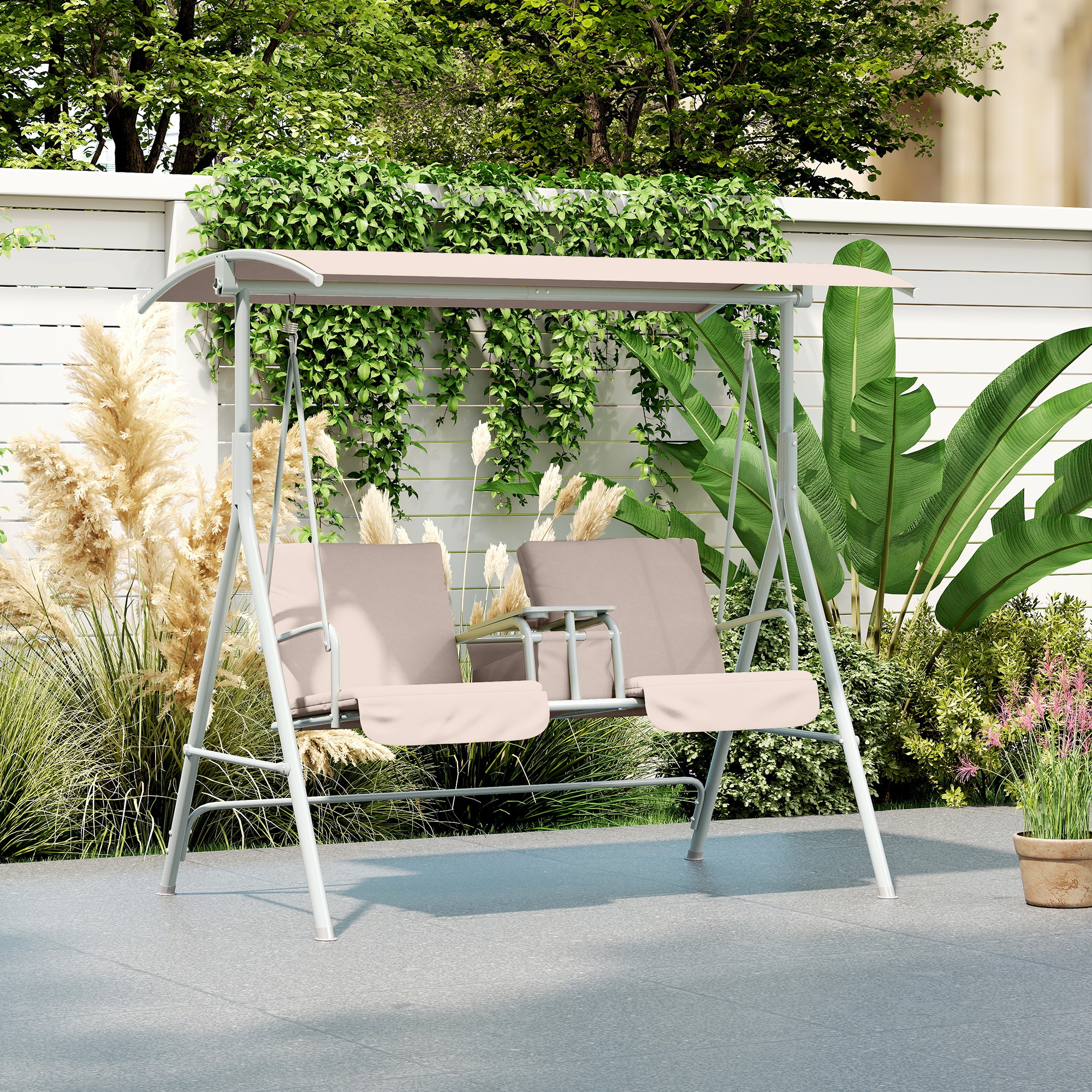 Hollywoodschaukel, Gartenschaukel, 2-Sitzer-Schaukel mit Sonnendach, 175 x 112 x 158 cm, Beige