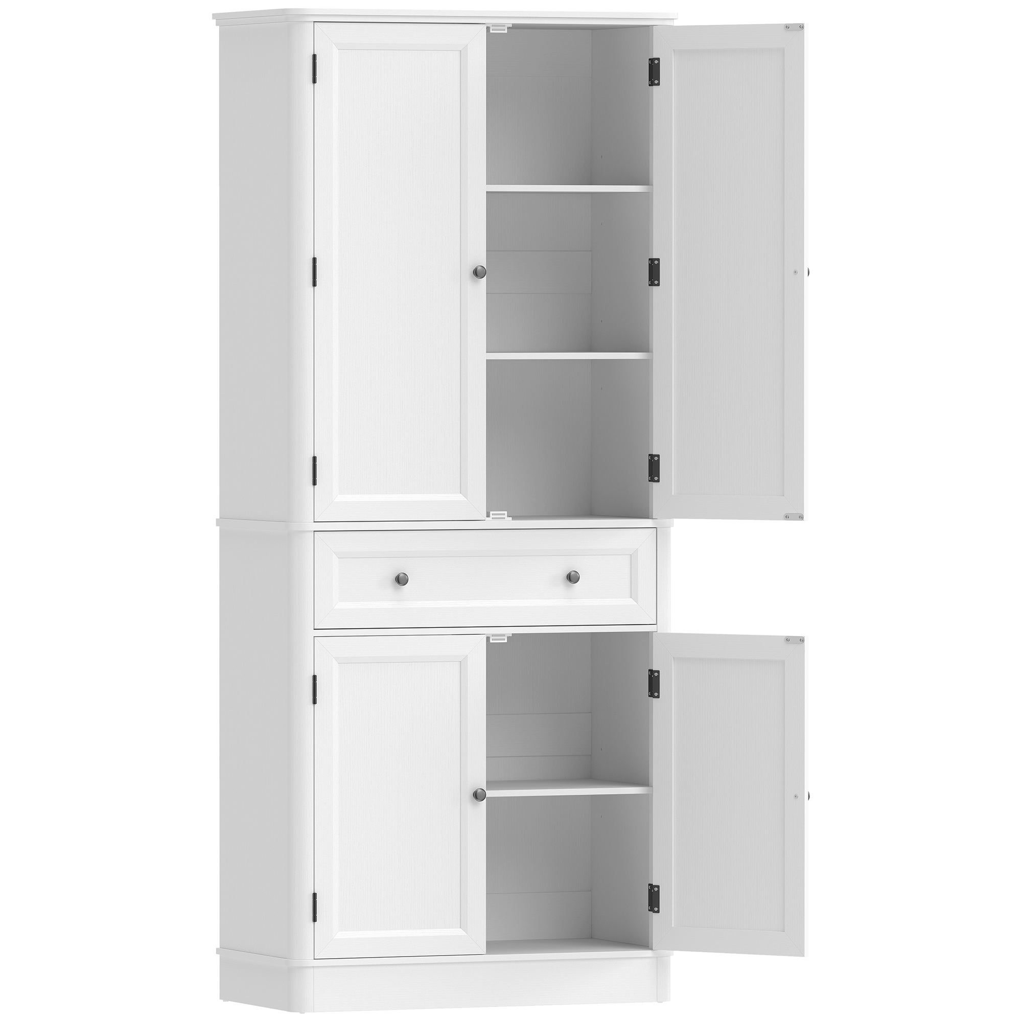 Küchenschrank mit 4 Türen, Schublade und verstellbaren Einlegeböden für Küche, 80 x 39,5 x 186,4 cm Weiß