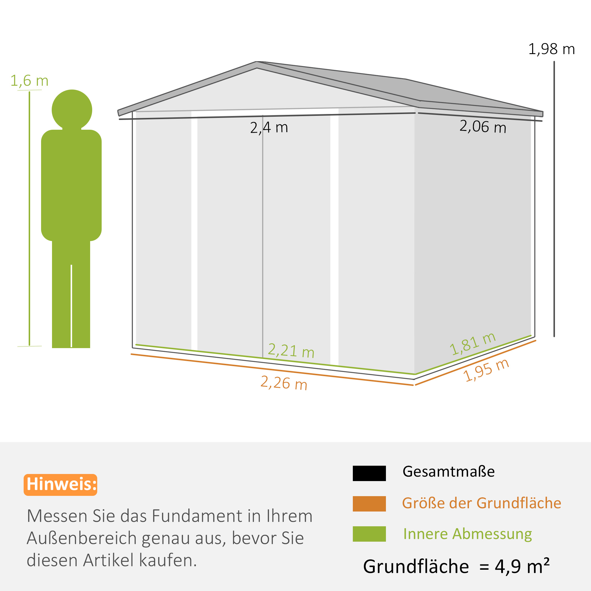 Geräteschuppen aus Metall, wetterfest & rostfrei, abschließbar,  2,40 x 2,06 x 1,98 m, Teak