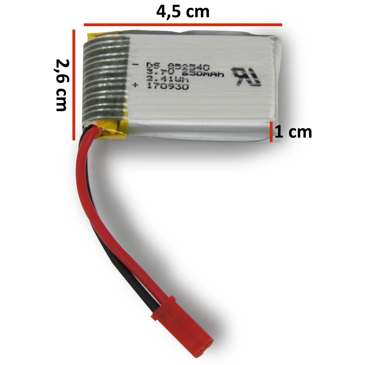 Lipo Lithium-Ion Polymer Akku 3,7V 650mAh 10C JST (BEC) 2,41Wh