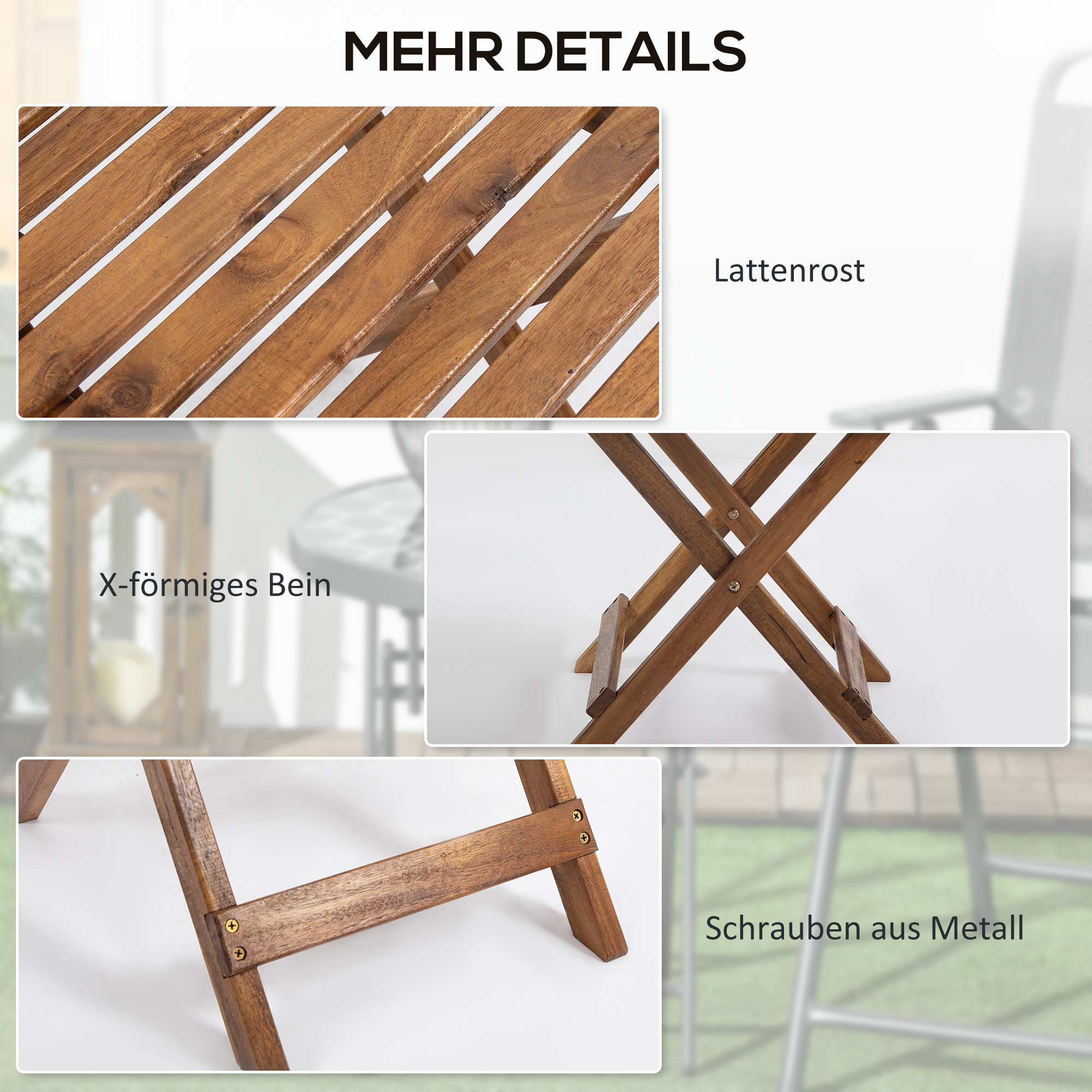 Terrassentisch-Set, 2 Klapptische aus Akazienholz, 45x45x45cm, Teak