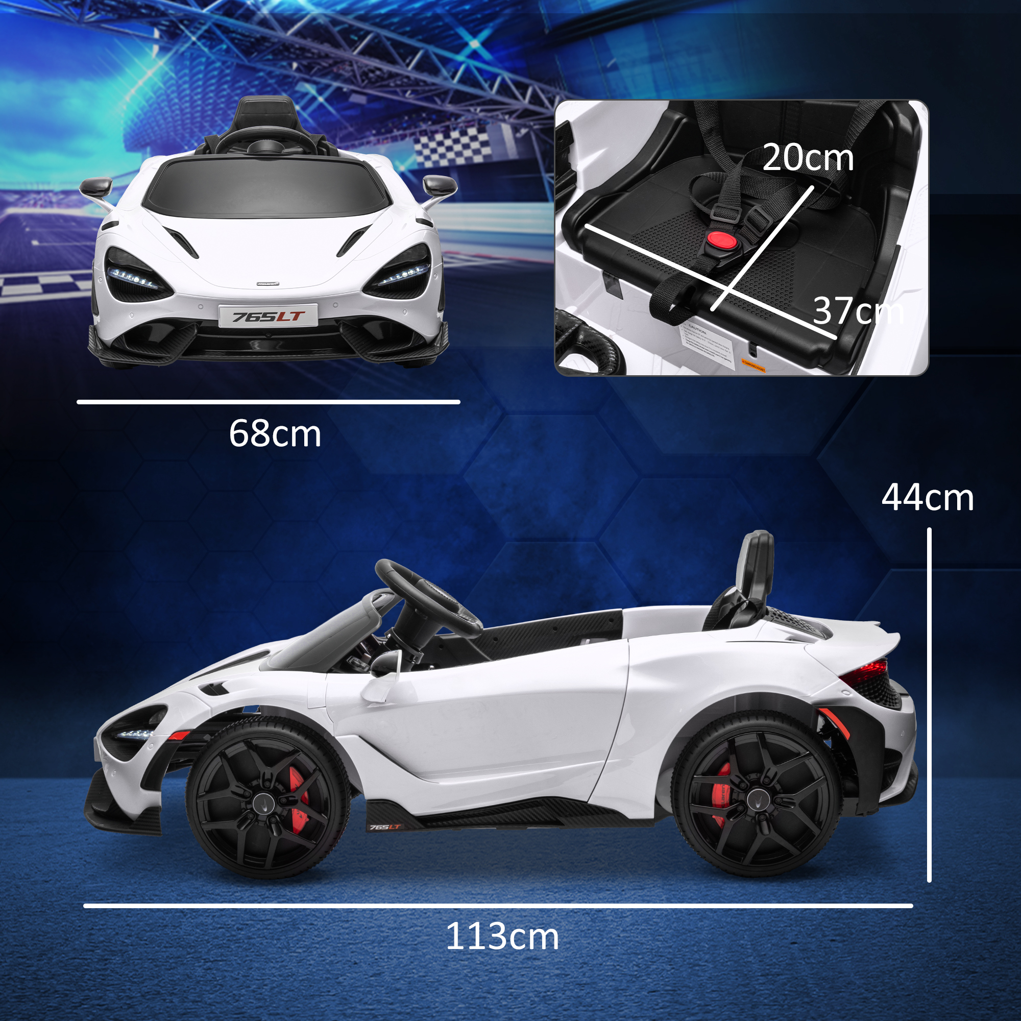 Kinder-Elektroauto mit Flügeltüren, fernsteuerbar, mit sanftem Antrieb und LED-Lichtern, Weiß