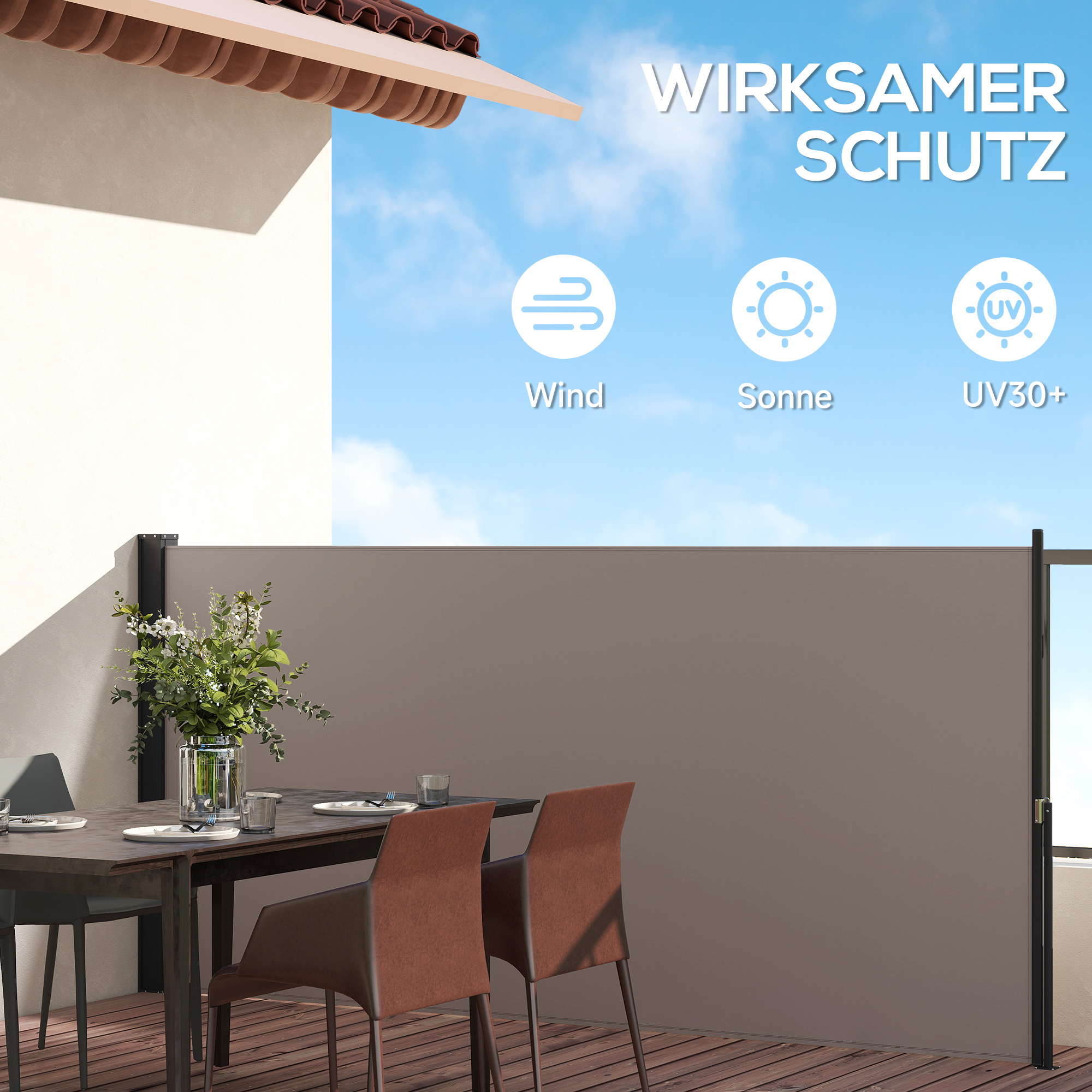 Seitenmarkise, Seitenrollo, ausziehbar, Sichtschutz, Aluminium/Polyester, 3 x 1,4 m, Hellgrau