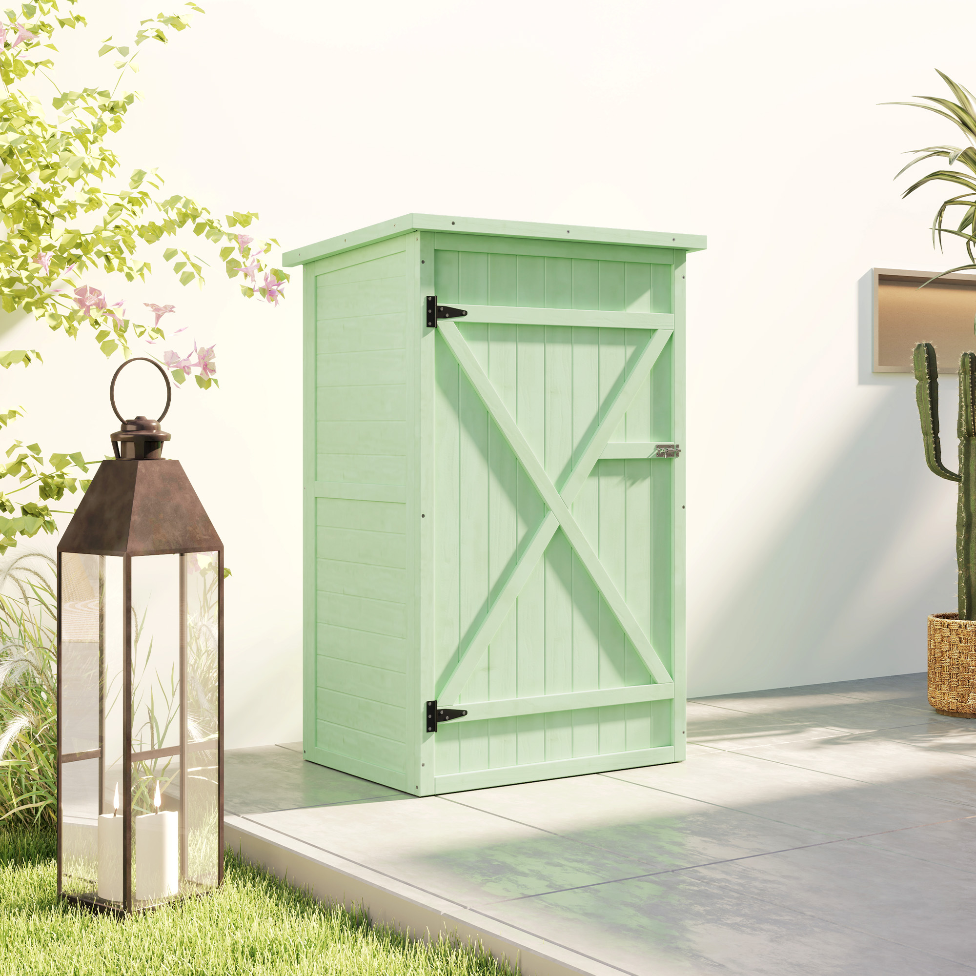 Gartenschrank Holz Geräteschuppen mit Ablage Abschließbar Tür Bodenplatte Asphalt-Pultdach 75 x 56 x 115 cm