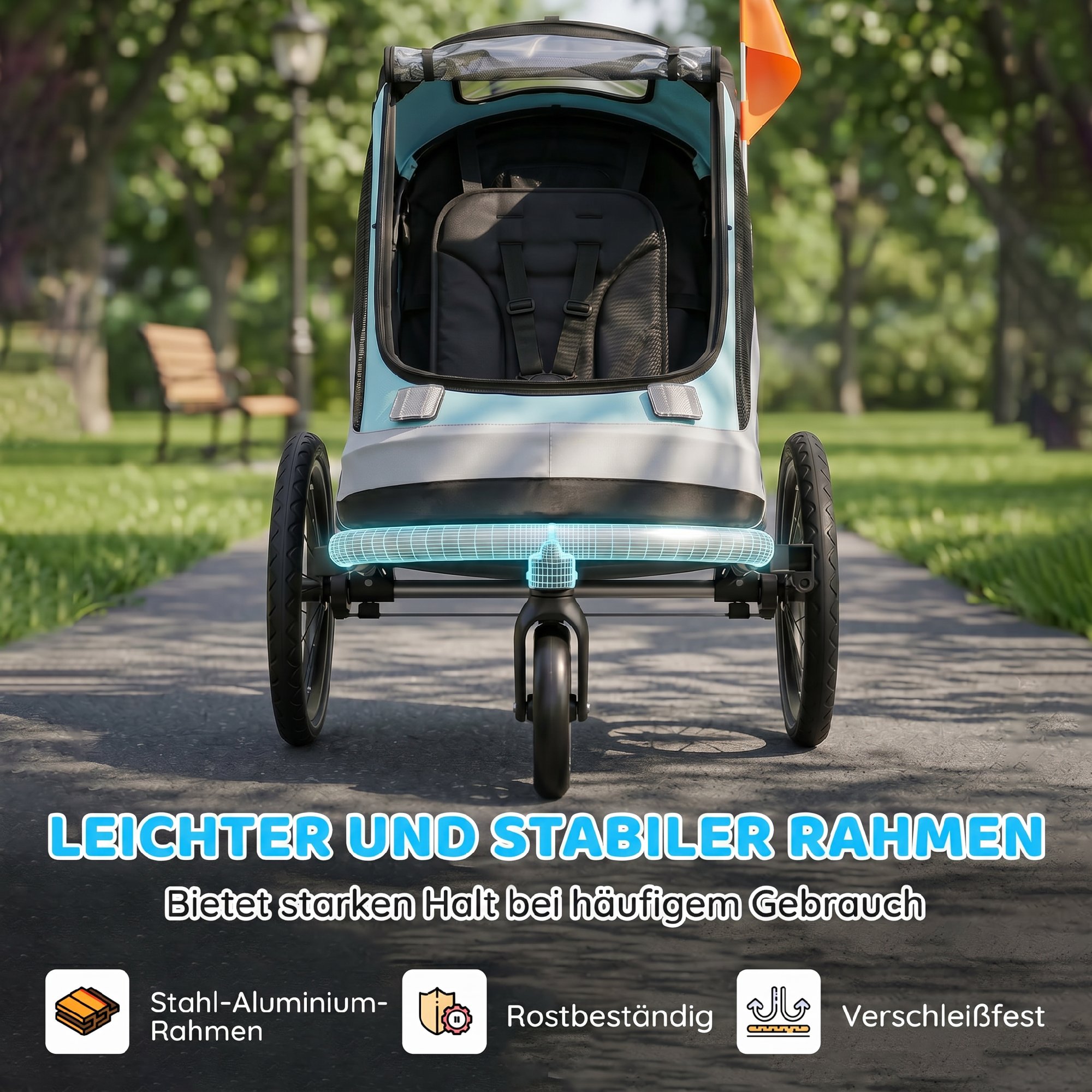 2 in 1 Fahrradanhänger & Buggy Faltbar Kinderfahrradanhänger mit 5-Punkt Gurt Reflektoren 16-Zoll-Luftreifen Bremse