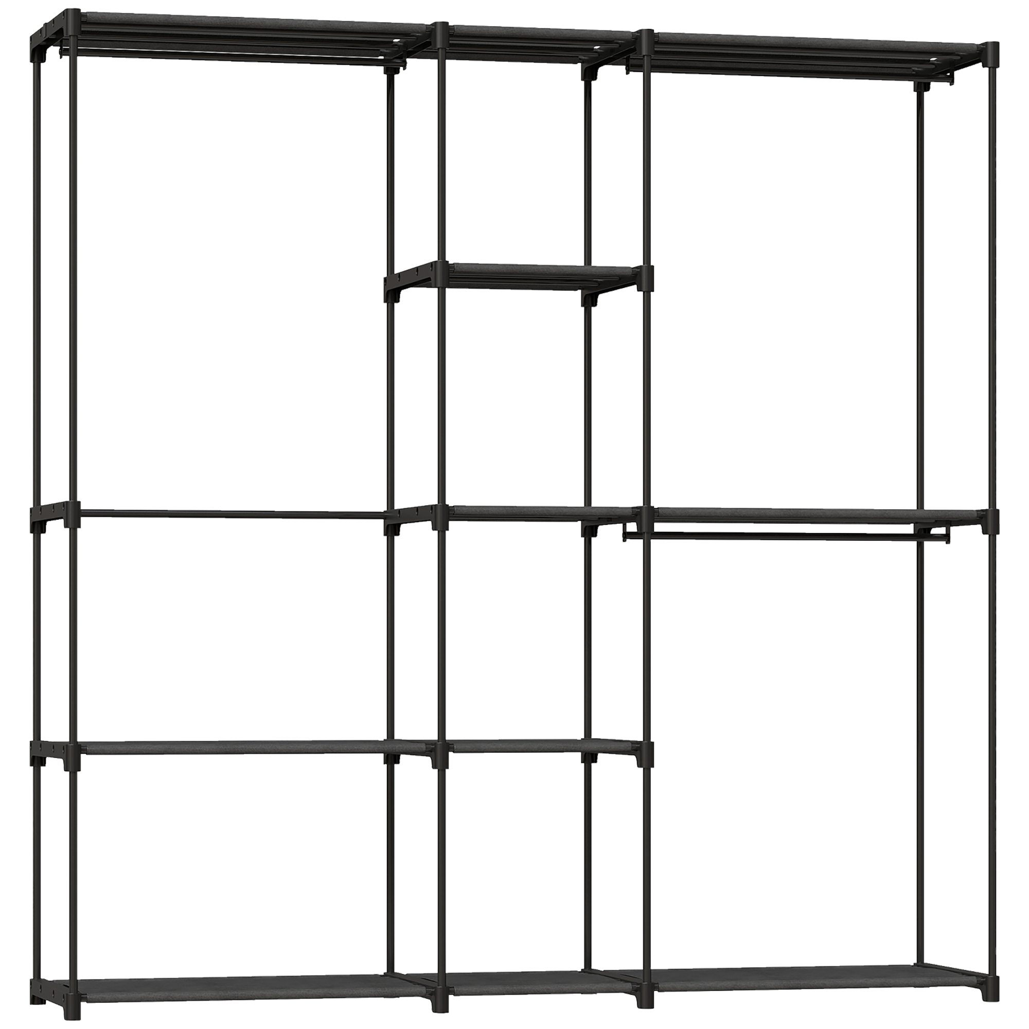 Kleiderschrank offen, 4 Stock Kleiderständer mit 2 Hängefächern für Wohnzimmer, 182 x 43 x 185 cm, Schwarz