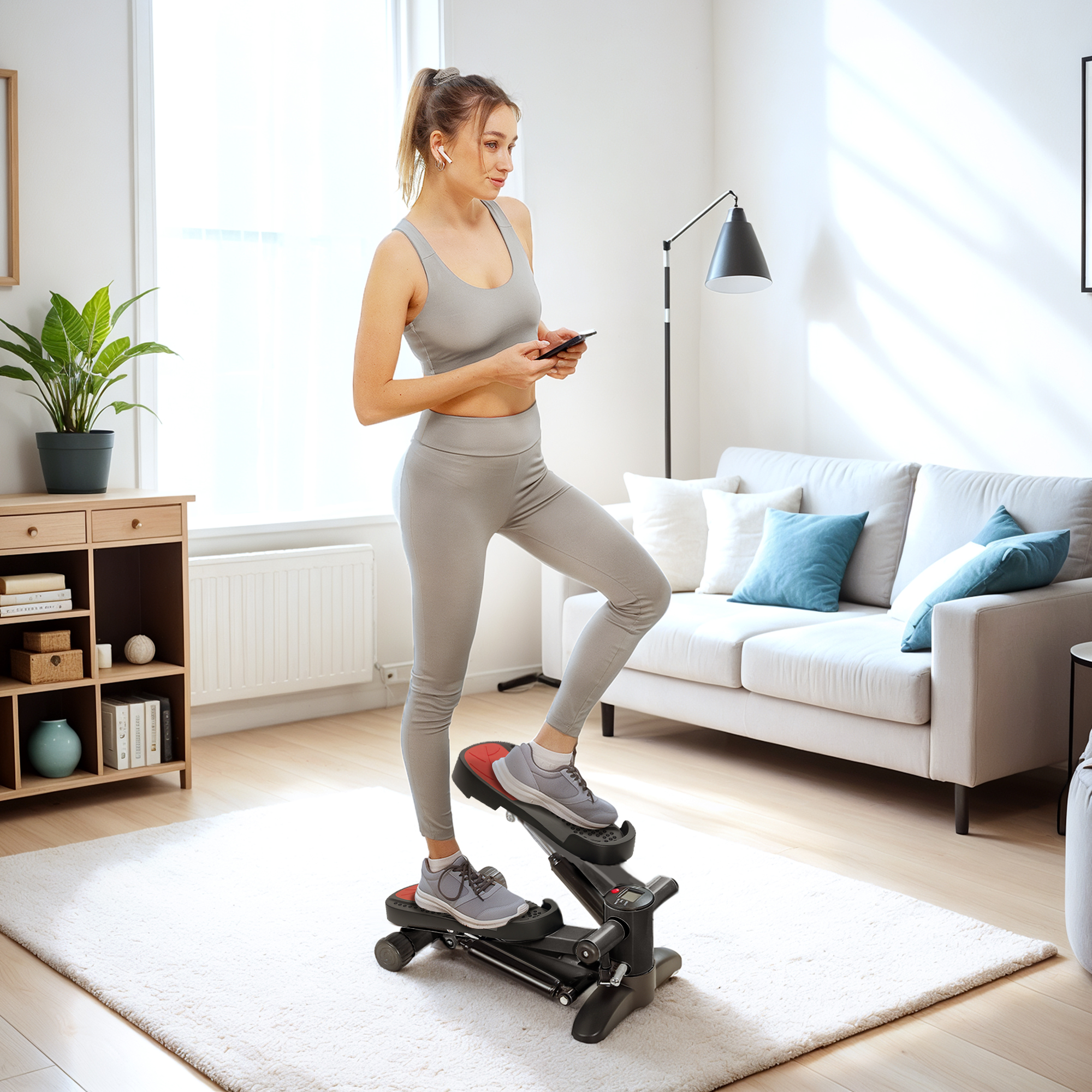 Mini-Stepper, Kompaktes Stepper-Gerät für Workout, Fitness-Stepper mit LCD-Monitor und rutschfesten Pedalen, Schwarz