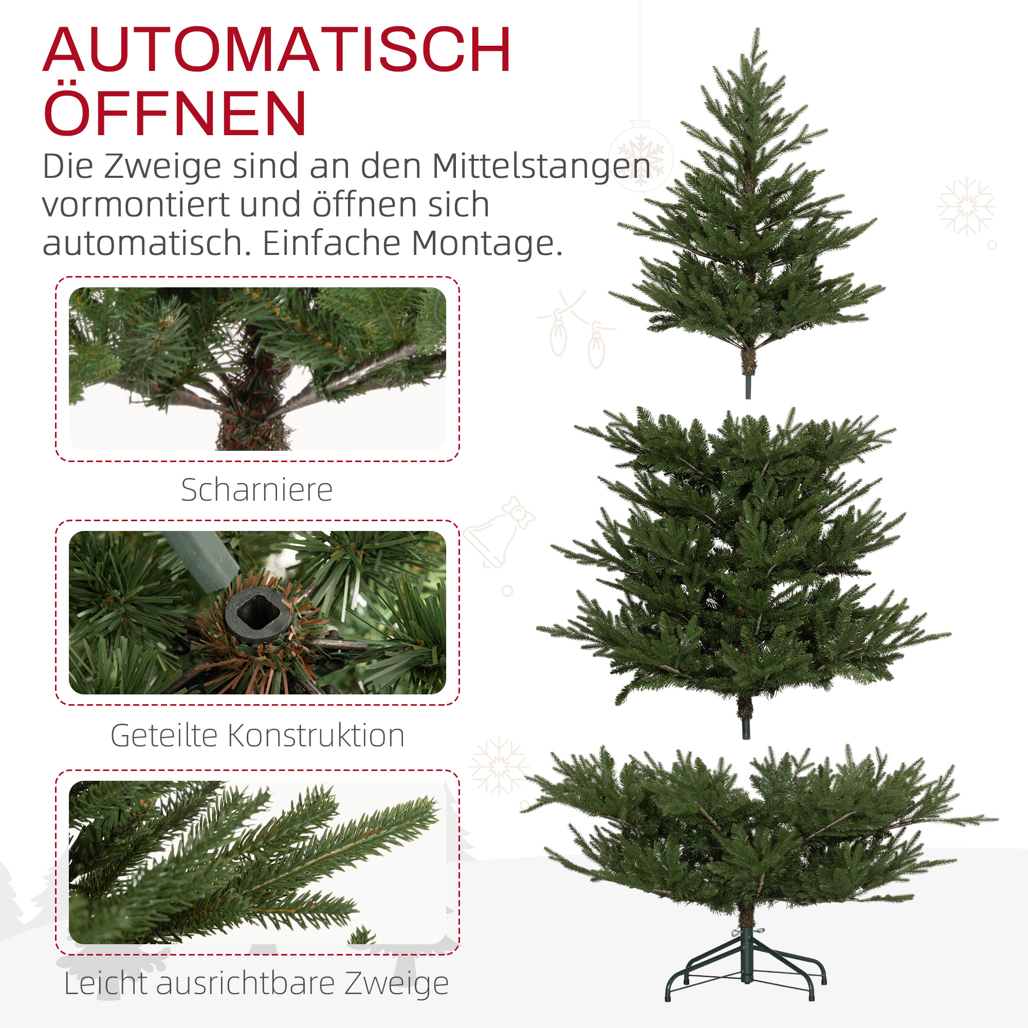 Weihnachtsbaum 183 cm, realistisches Aussehen, Schnellaufbau, inkl. Ständer, feuersicherer Kunststoff