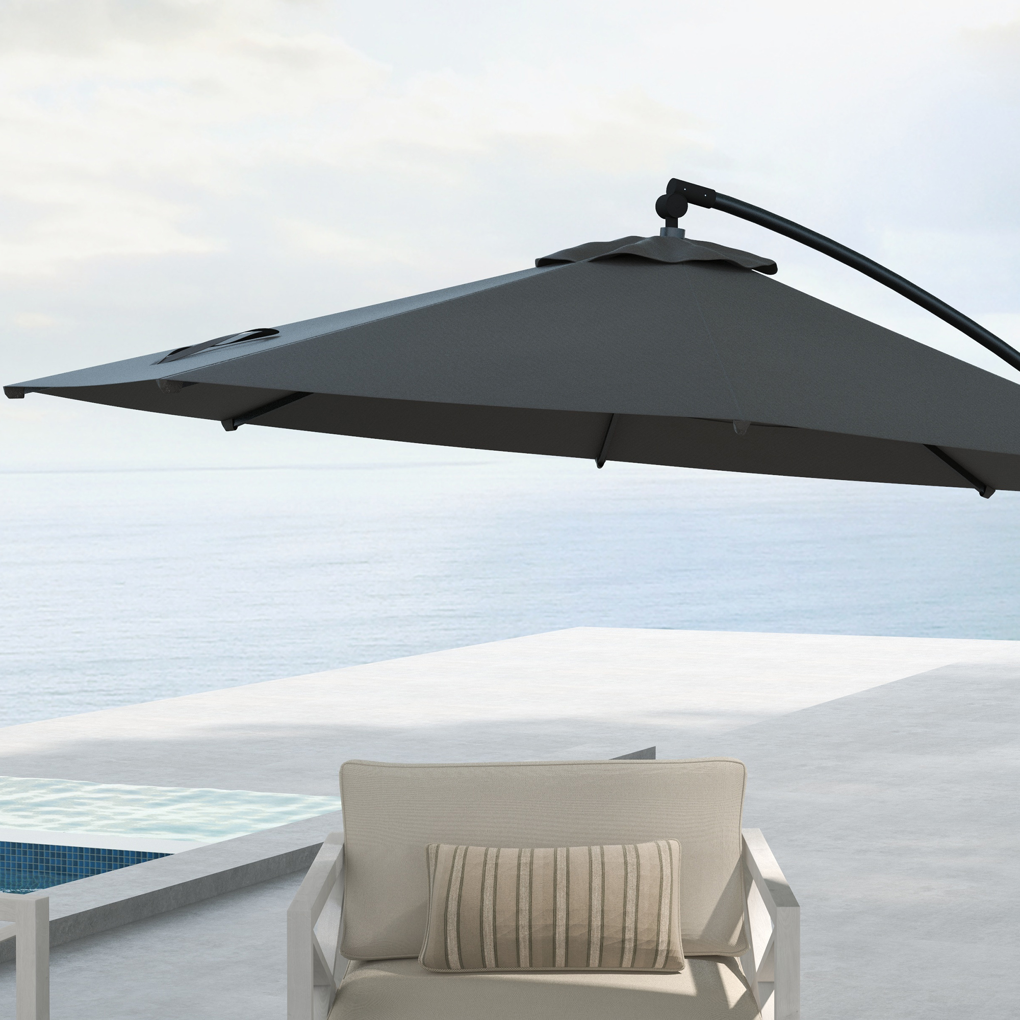 Sonnenschirm Ampelschirm, inkl, Kreuzfuß, 293 x 293 x 260 cm, Grau