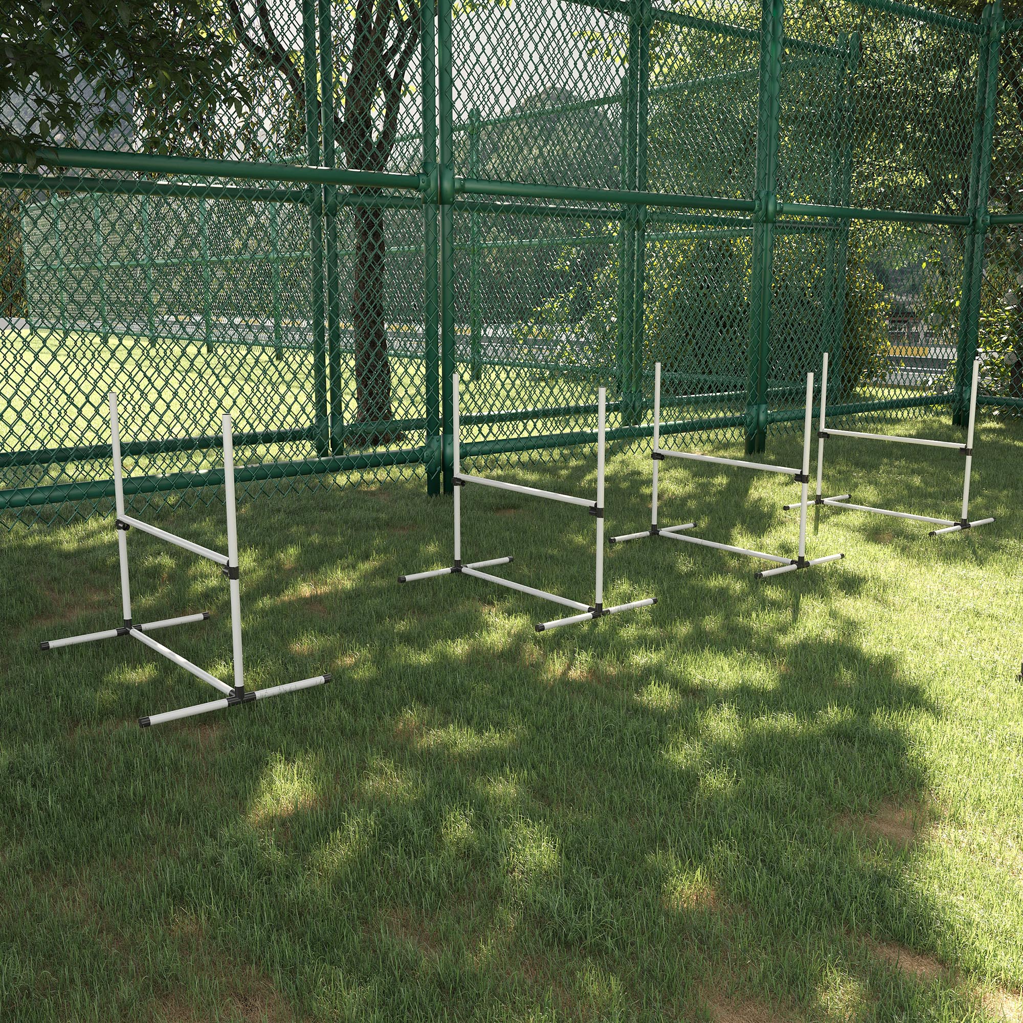 Agility Set Hunde 4-teiliges höhenverstellbar Agility-Ausrüstung Sprungstangen-Set Steckhürdenset mit 4 Hürden Tragetasche Koordinationstraining Sprungstangen-Set für Spiele Training