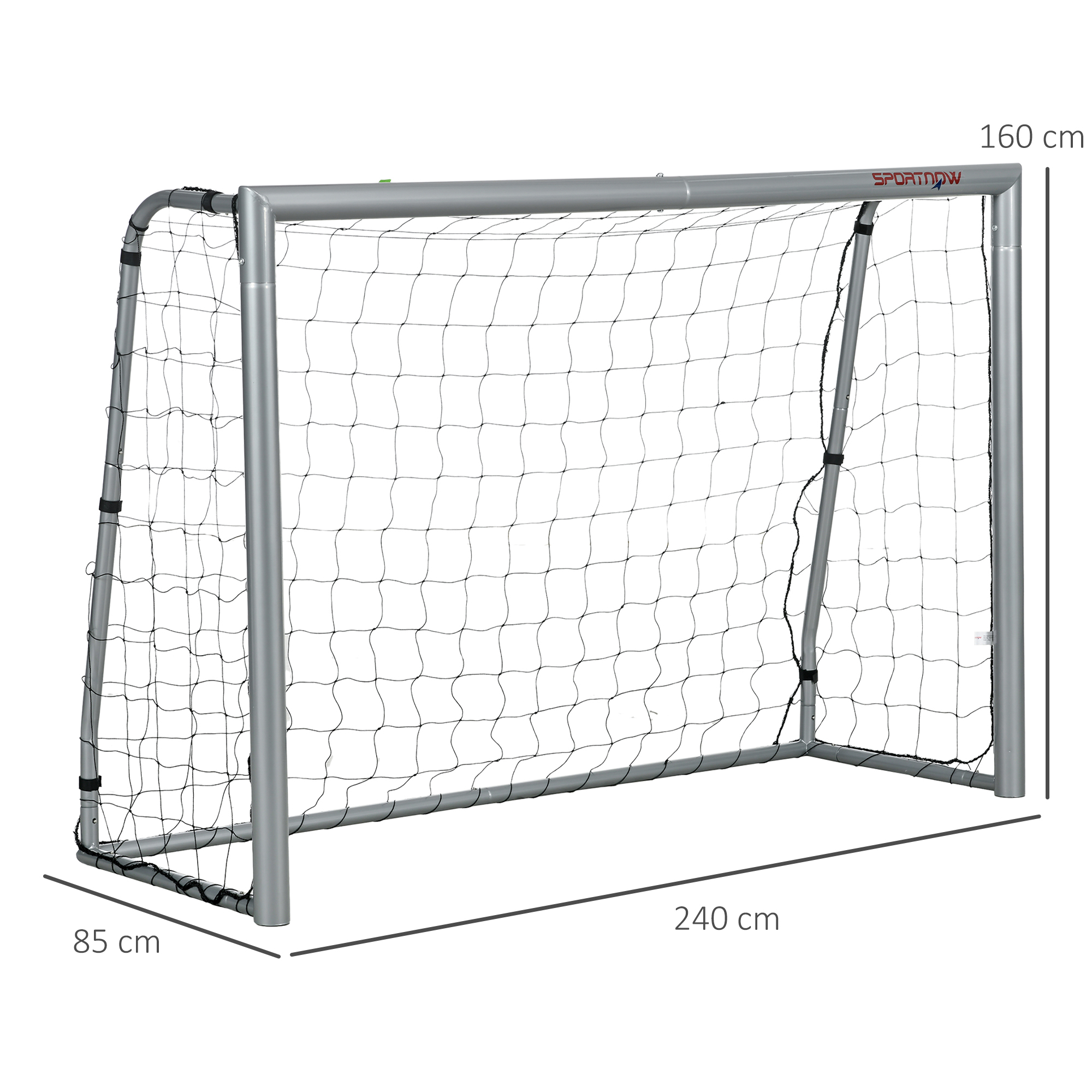 Fußballtor wetterfest, stabiles Metallgestell, reißfestes Netz, 160H x 240L x 85B cm, Grau