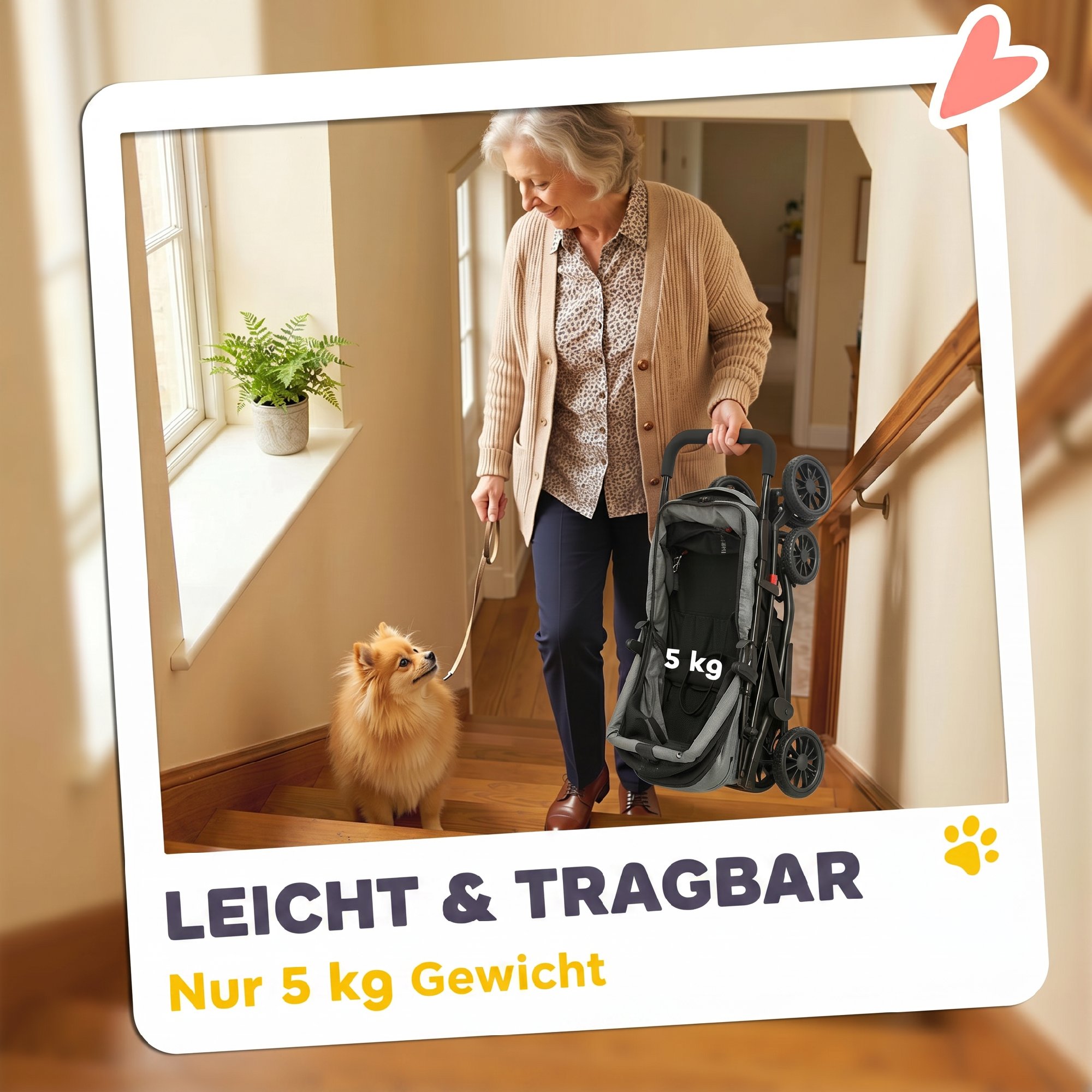 Hundewagen Faltbar Hundebuggy mit Kissen Netzfenstern Getränkehalter 360° drehbare Räder für kleine Hunde bis 10kg Grau