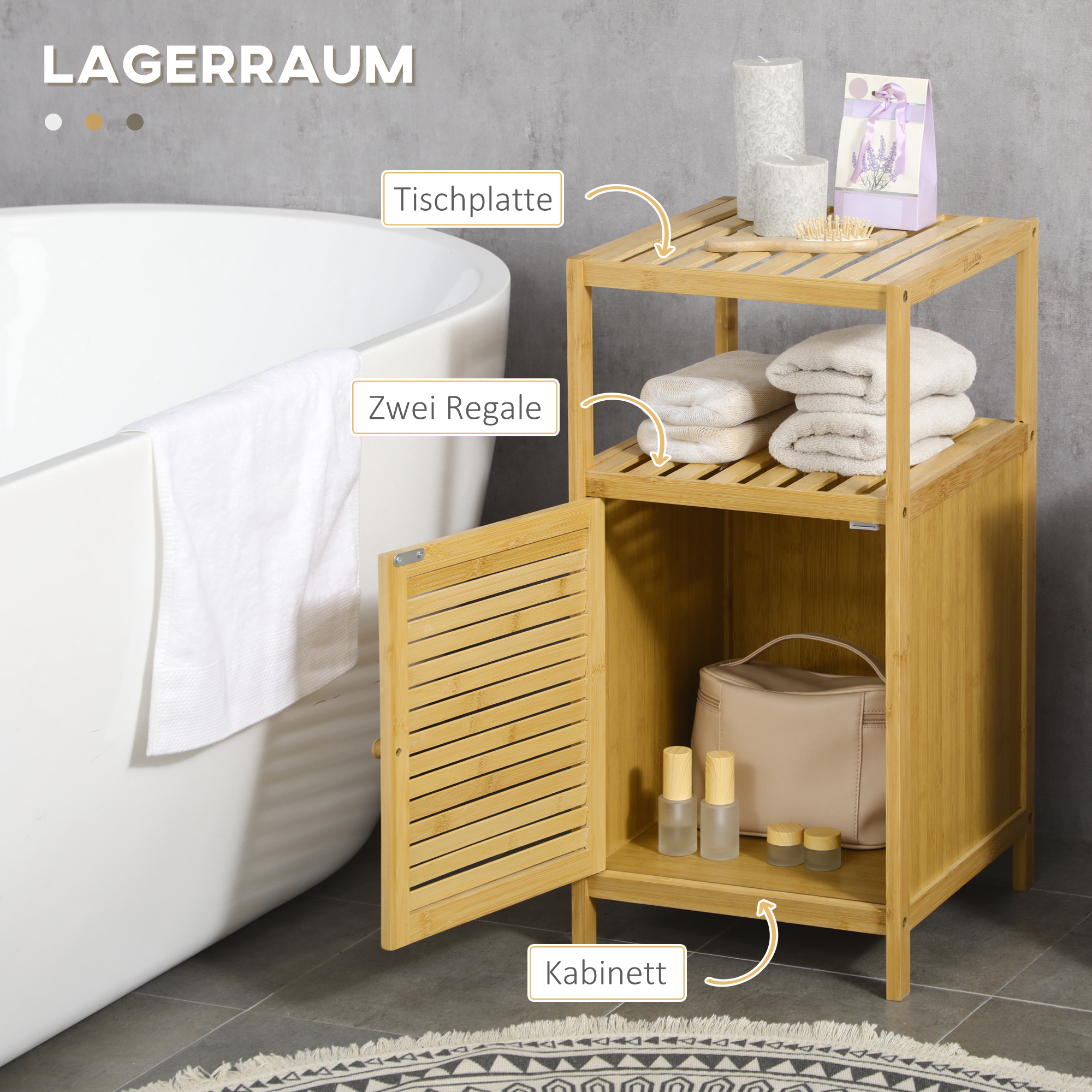 Badezimmerschrank Badregal, Bambus, 1Ablage, 1 Schrank, 33 cm x36.5 cm x67 cm, Natur