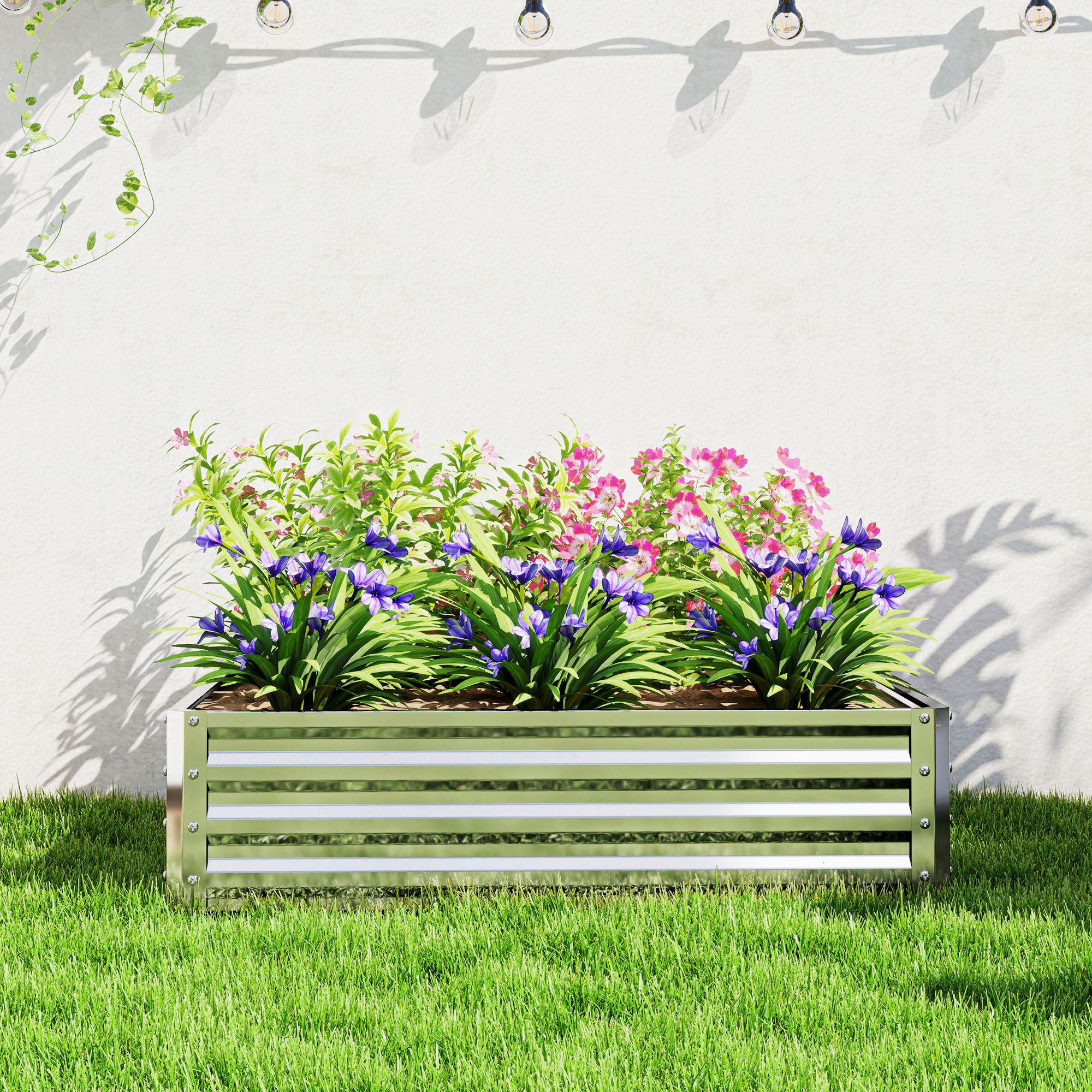 Gartenbeet, Pflanzkasten mit Stahlgehäuse, Silber, 120 x 120 x 30 cm