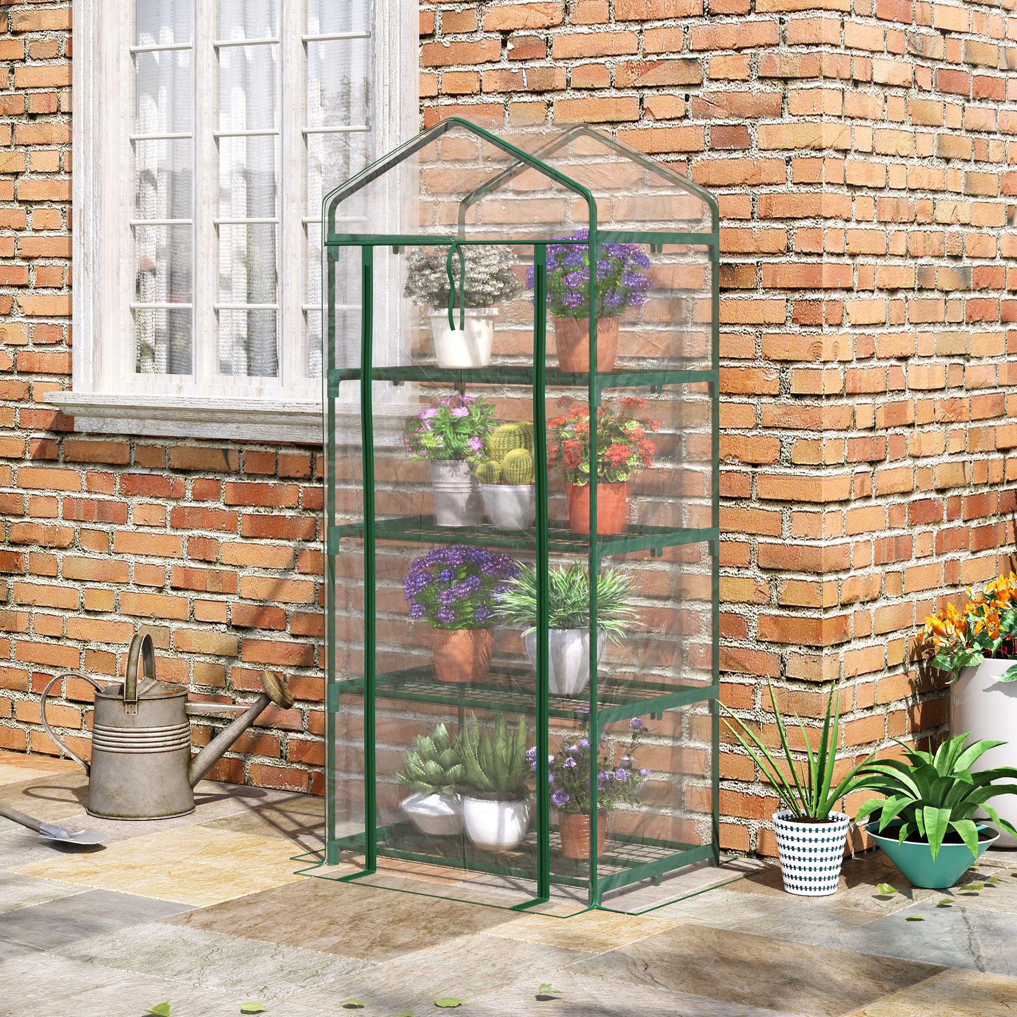 Folien-Gewächshaus, Treibhaus, Mini-Gewächshaus, Pflanzenhaus, Frühbeet, 4 Regalfächer, 70 x 50 x 160 cm, Transparent