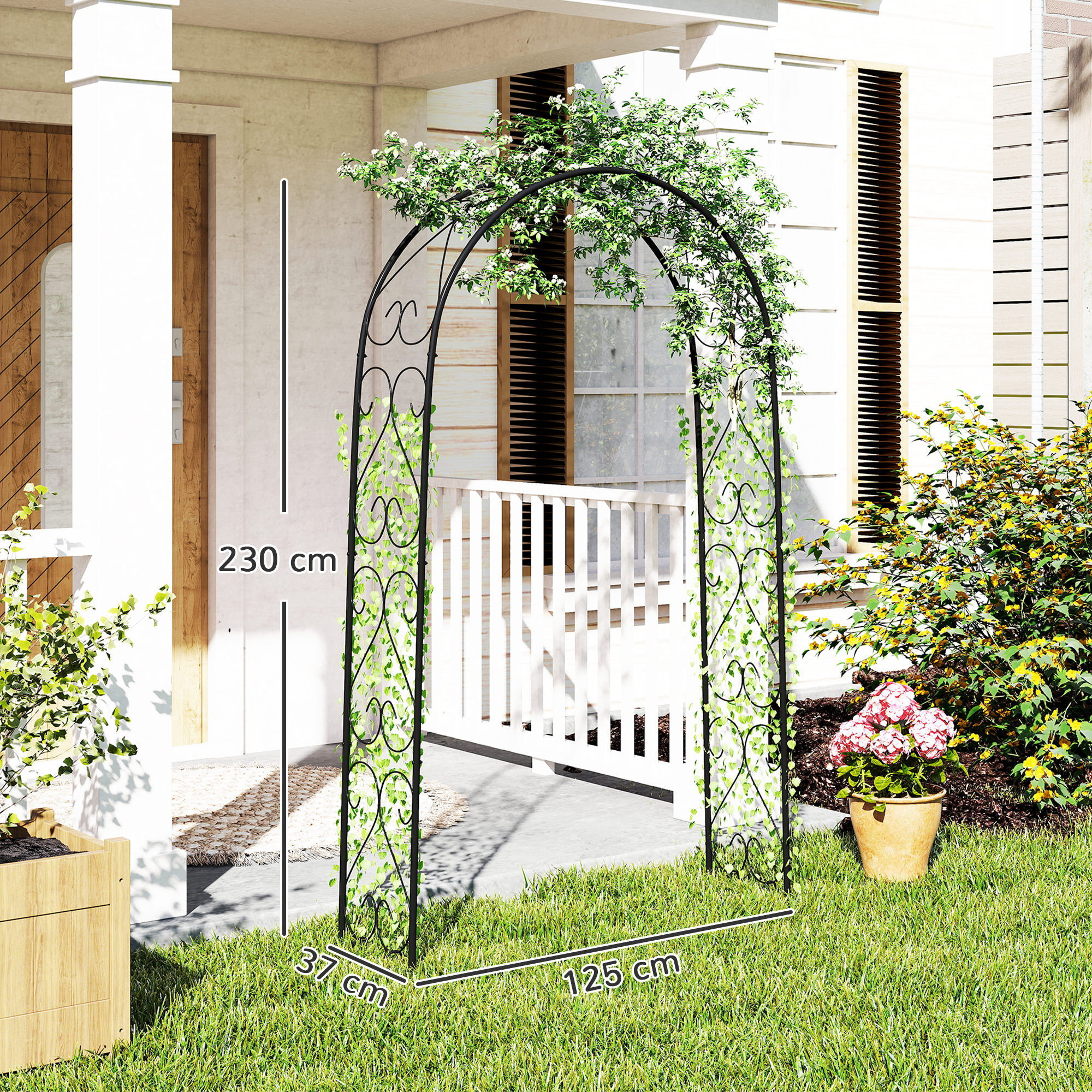 Rogenbogen Gartenbogen Torbogen, Vintage Design, 125 x 37 x 230 cm, Schwarz