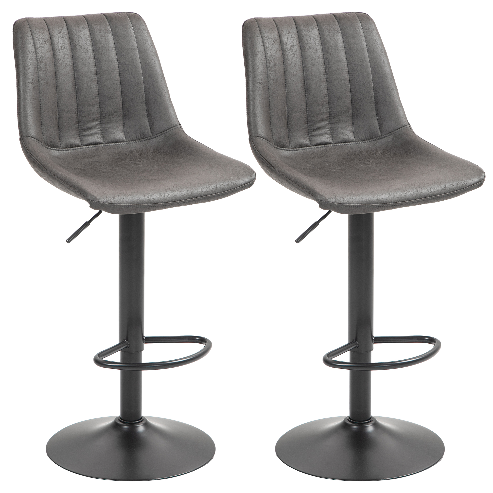 2er-Set Barhocker im Retrodesign, inkl. Fußstütze, höhenverstellbar, Gaslift, Dunkelgrau