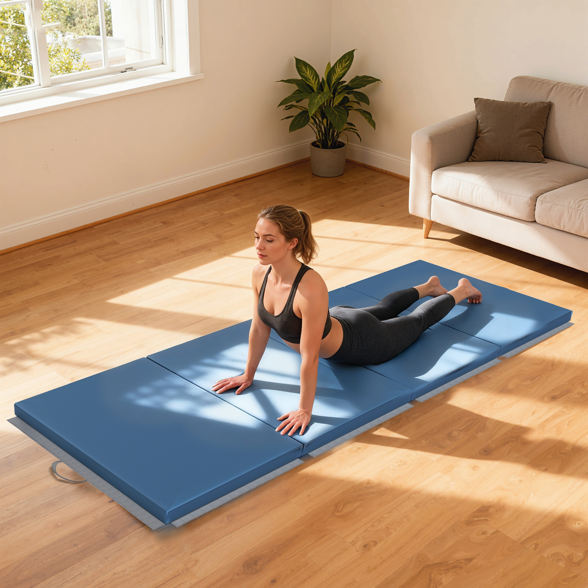 Trainingsmatte, Faltbare Fitnessmatte Sportmatte mit Griffen für Yoga, MMA, Fitness, Pilates 240 x 120 x 5 cm Hellblau