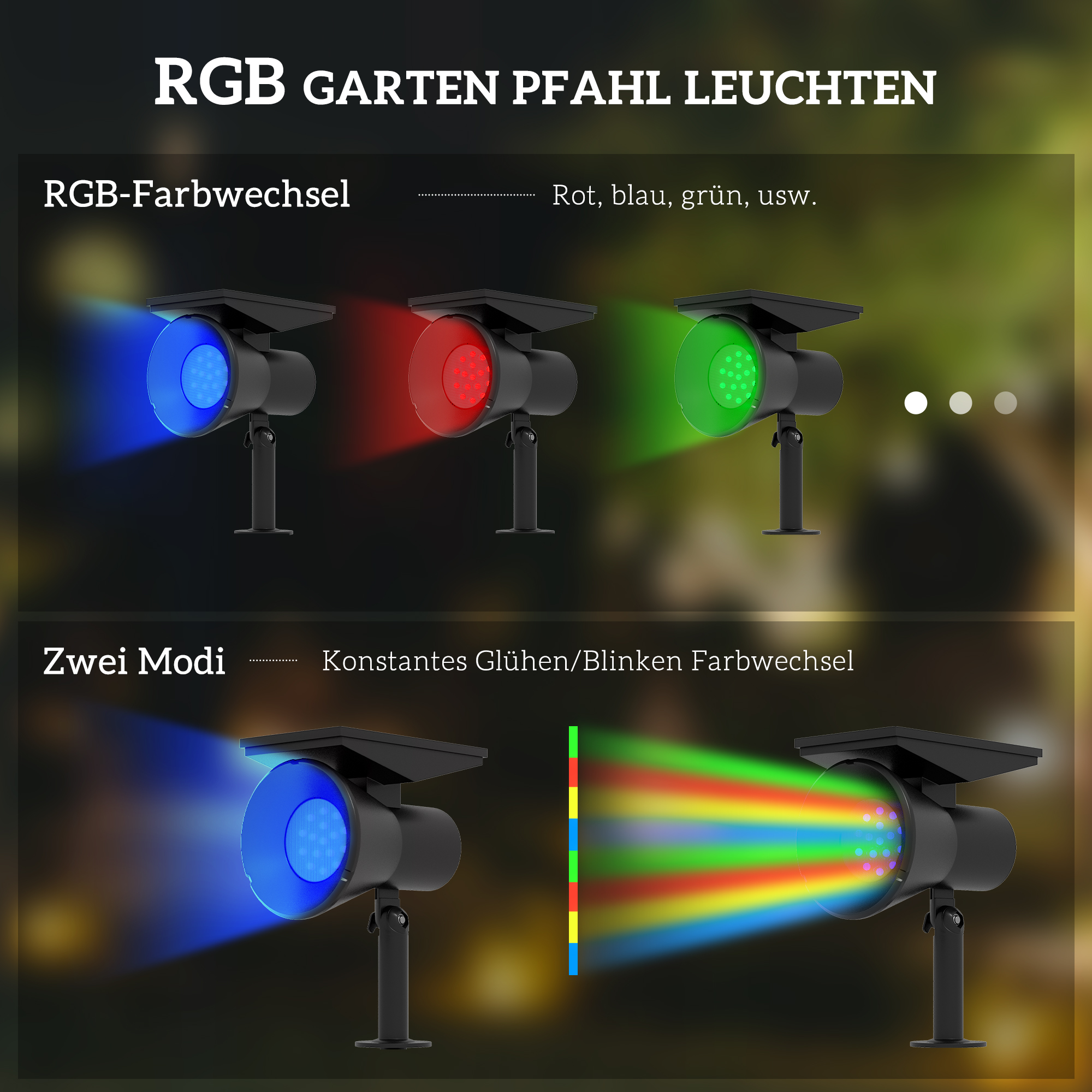 Solarleuchten, 2 Stück Solarlampen, Solar Gartenleuchte mit 2 Lichtfarben, Boden-/Wandmontage, IP54 Wasserdicht für Balkon, Terrasse, Schwarz