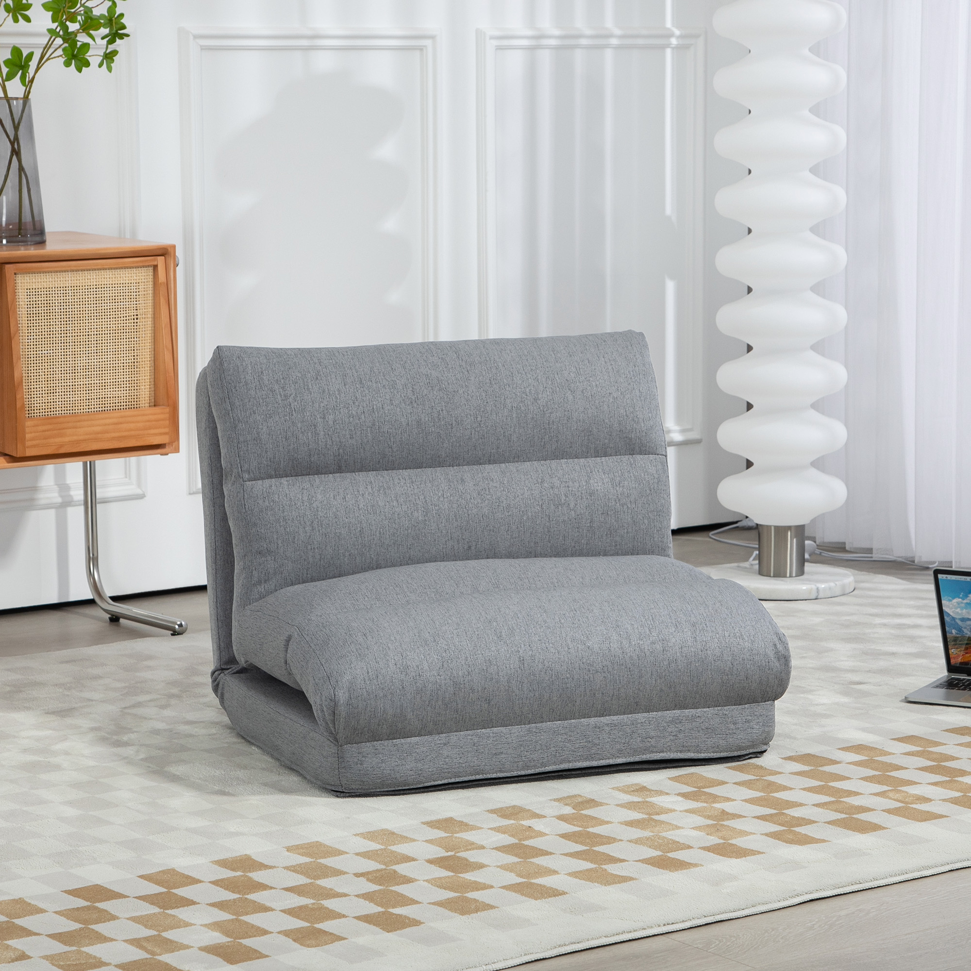 Sitzsack mit Bettfunktion, neigbare Lehne, klappbar, bis 120kg, 70 x 72 x 56 cm, Grau