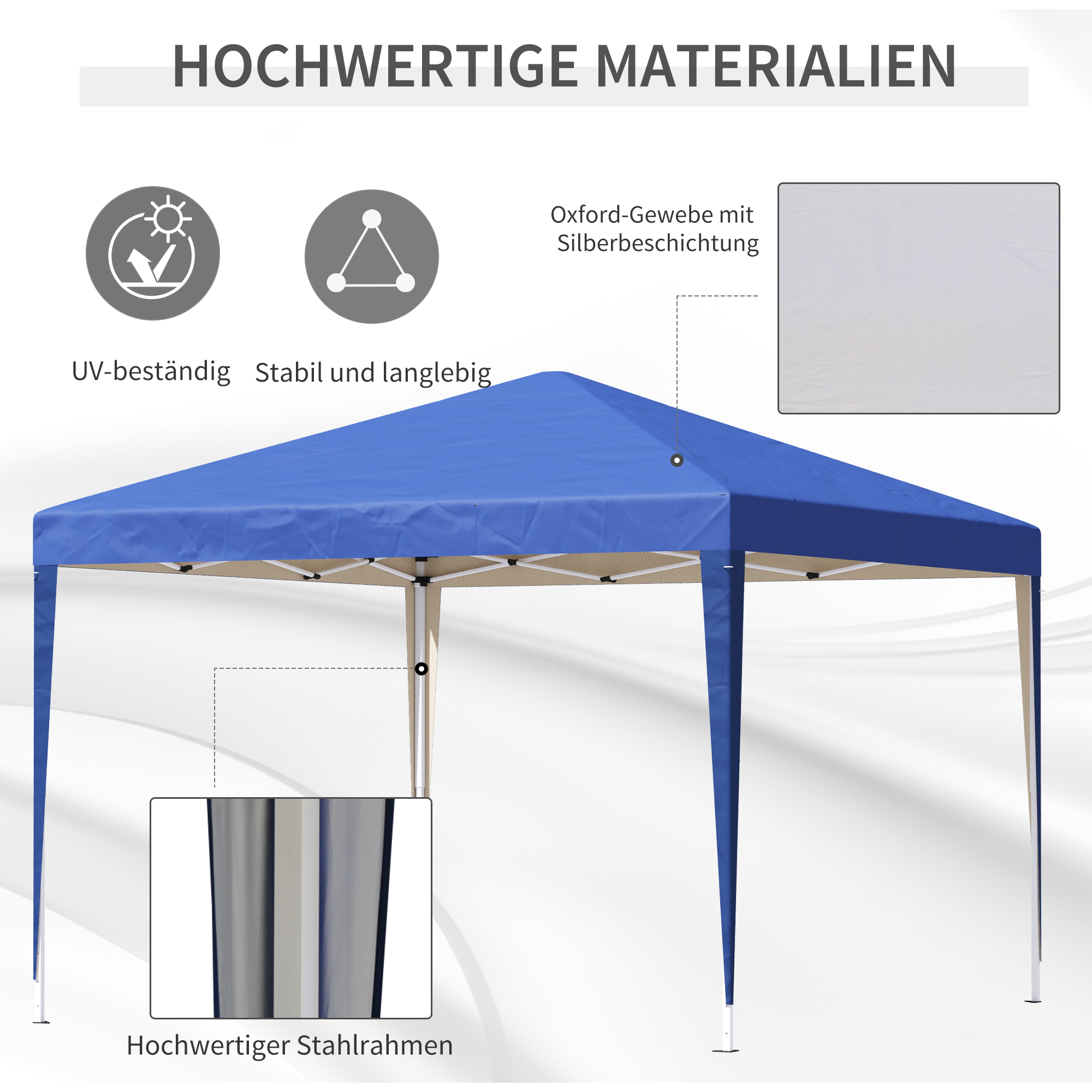 Pavillon, 2,95 x 2,95 m Pop-Up-Faltpavillon, Gartenpavillon, Partyzelt, UV-Schutz, Stahl+Oxfordstoff, Blau