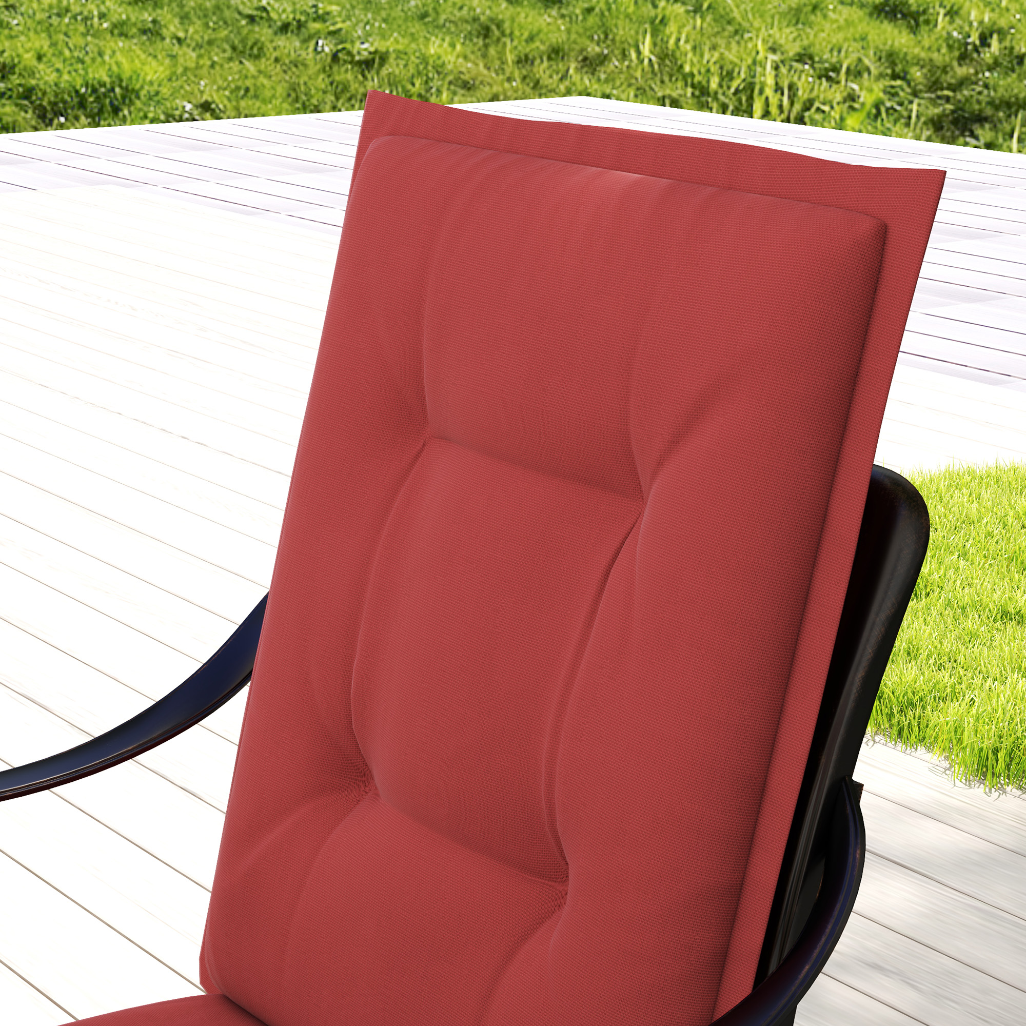 4er Set Sitzkissen 108 x 50 x 5 cm Stuhlkissen mit Bändern, Outdoor Indoor Sitzauflage Weinrot