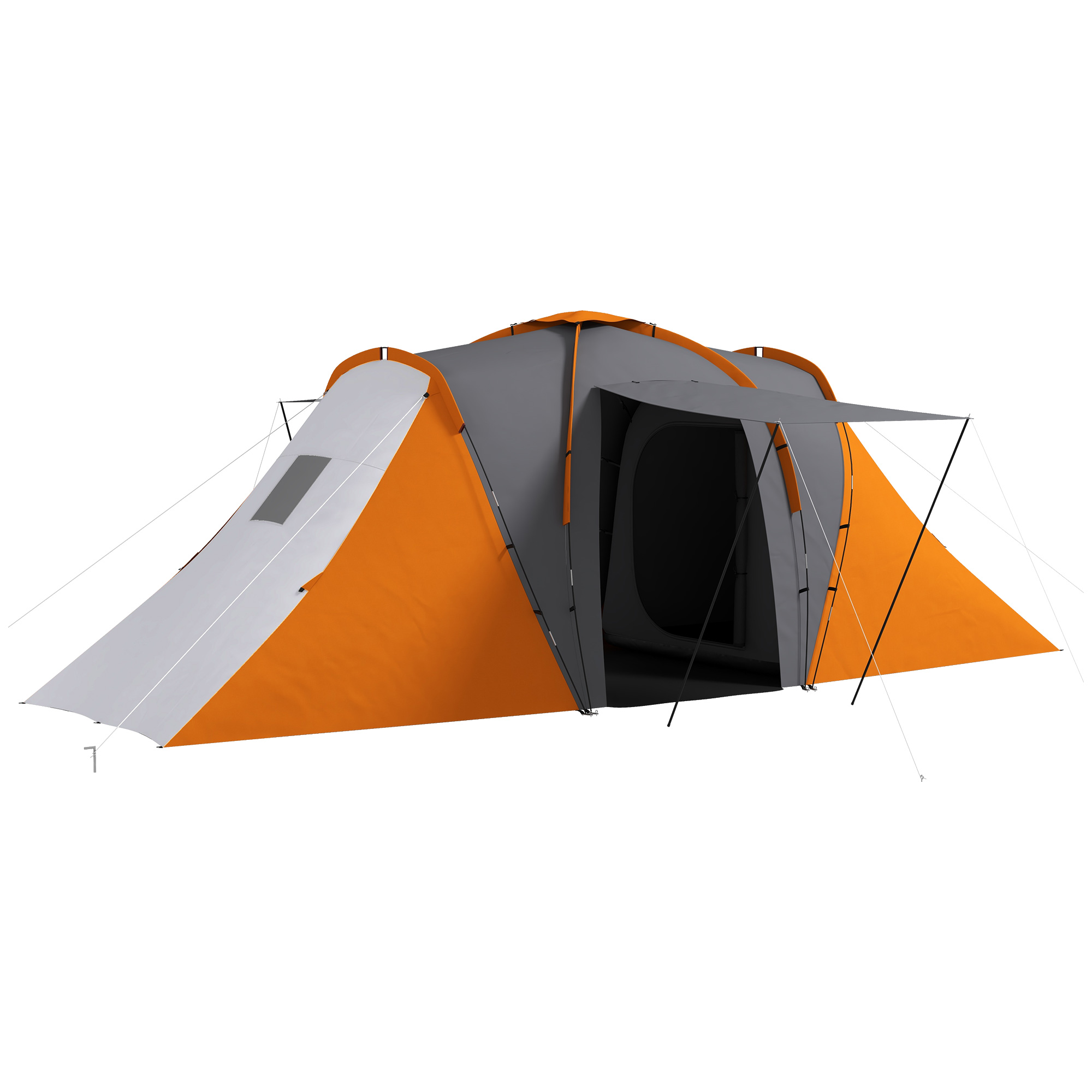 Tunnelzelt, 2000mm Wasserabweisend Campingzelt für 4-6 Personen, mit 2 Schlafzimmern Wohnbereich Tragetasche Grau+Orange