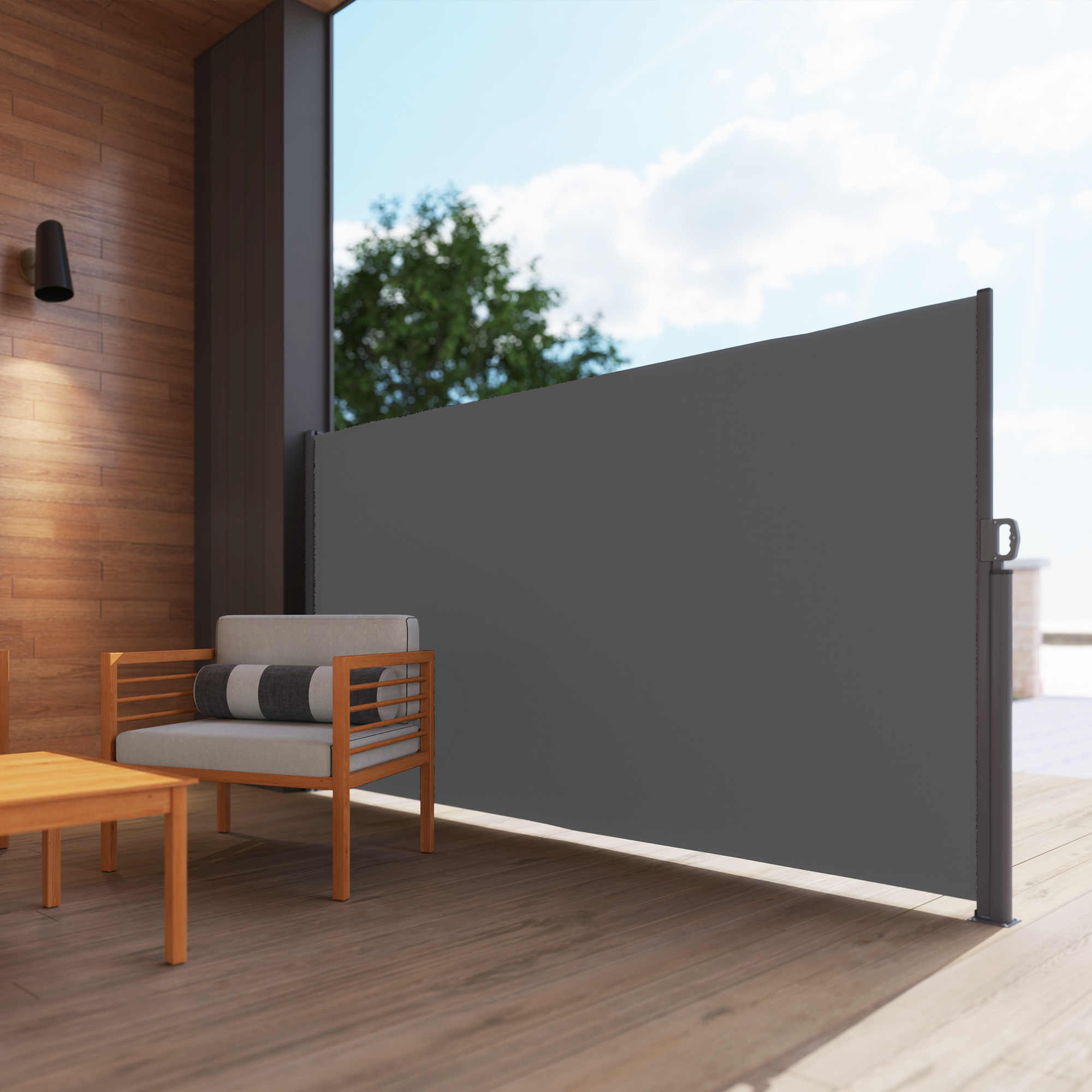Seitenmarkise ausziehbar blickdicht Sichtschutz mit Wandhalterung  Beschichtung 300x180cm Dunkelgrau