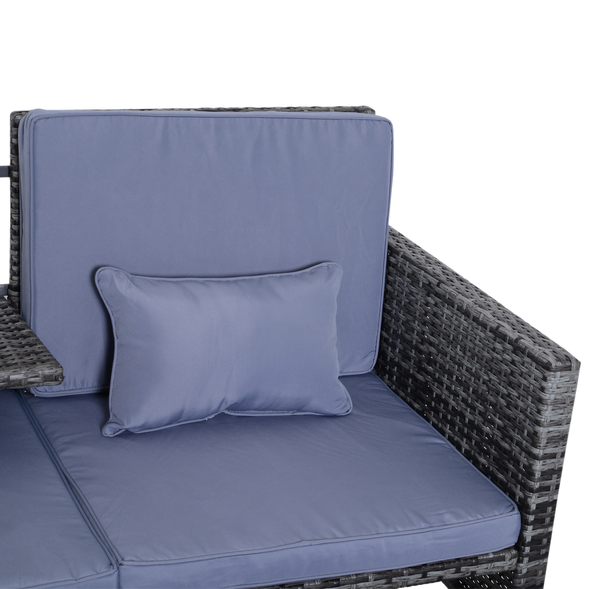 Gartengarnitur, Sitzgruppe, 3-tlg,, Outdoor-Sofa, 2 Hocker, 2-5 Personen, Sitzkissen, Rattanoptik, grau