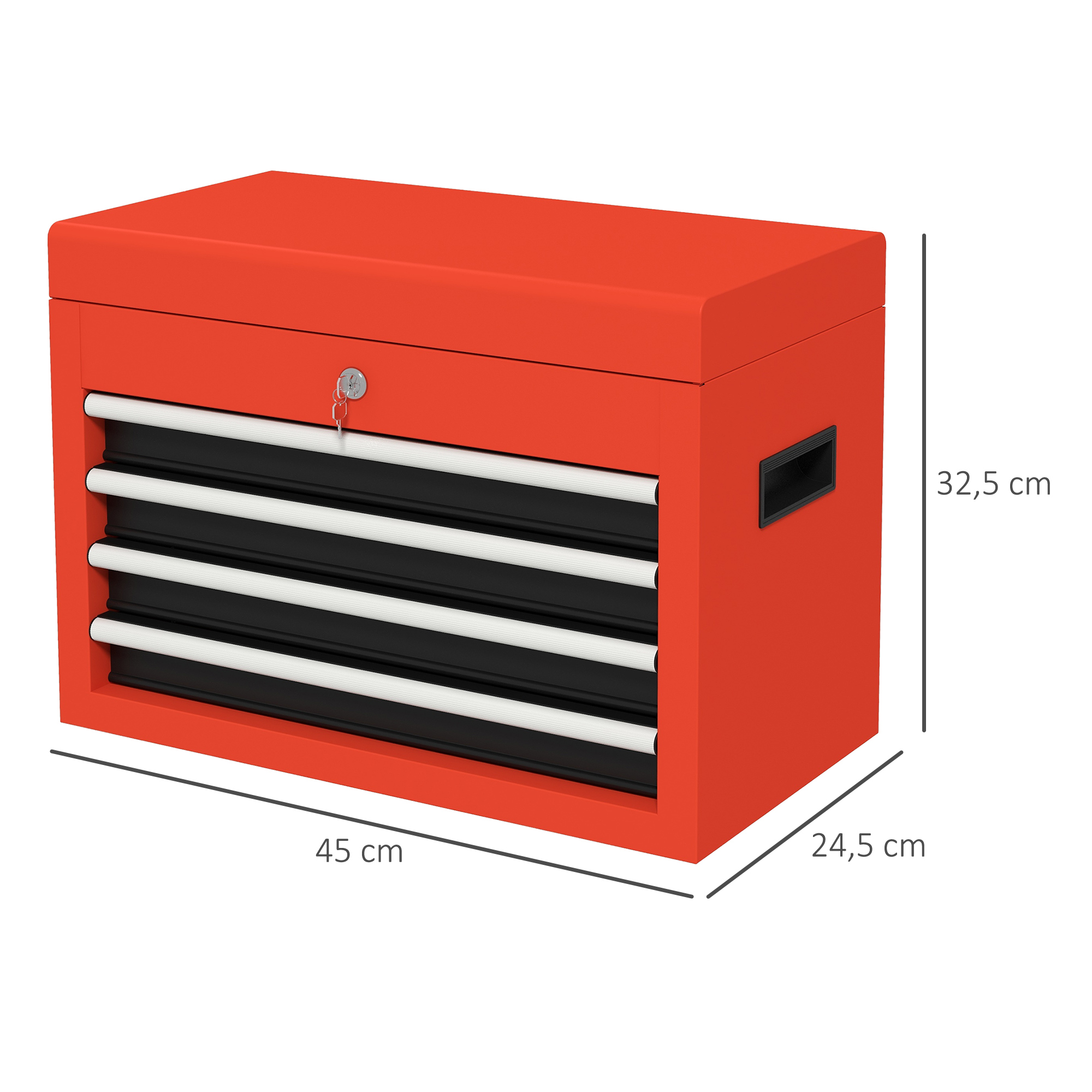Werkzeugkasten Werkzeugtrolley, inkl, Schloss, 2 Schlüssel, 45 cm x 24,5 cm x 32,5 cm, Rot