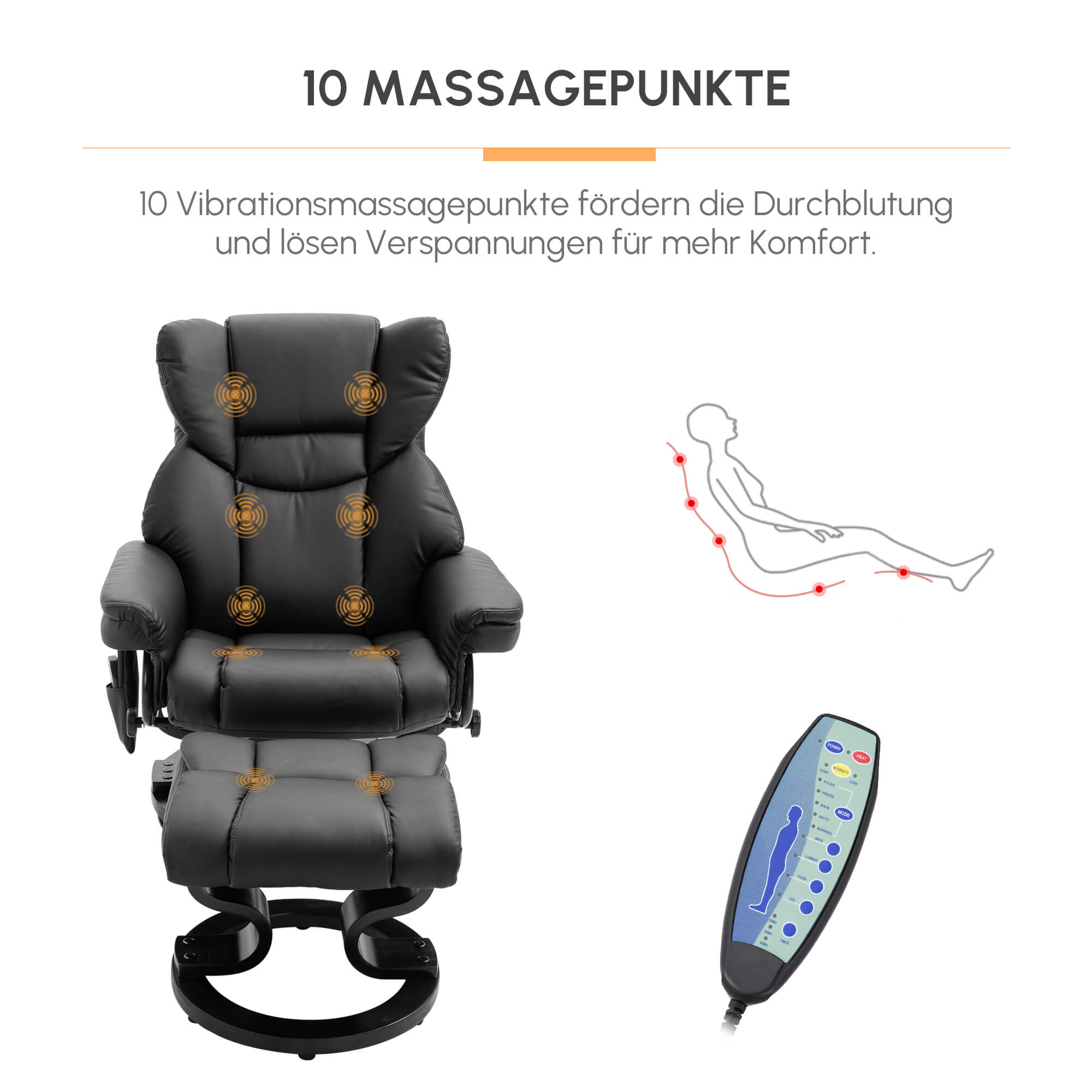 Relaxsessel mit Massagefunktion Fußhocker Liegefunktion Kunstleder 79 x 82 x 101 cm