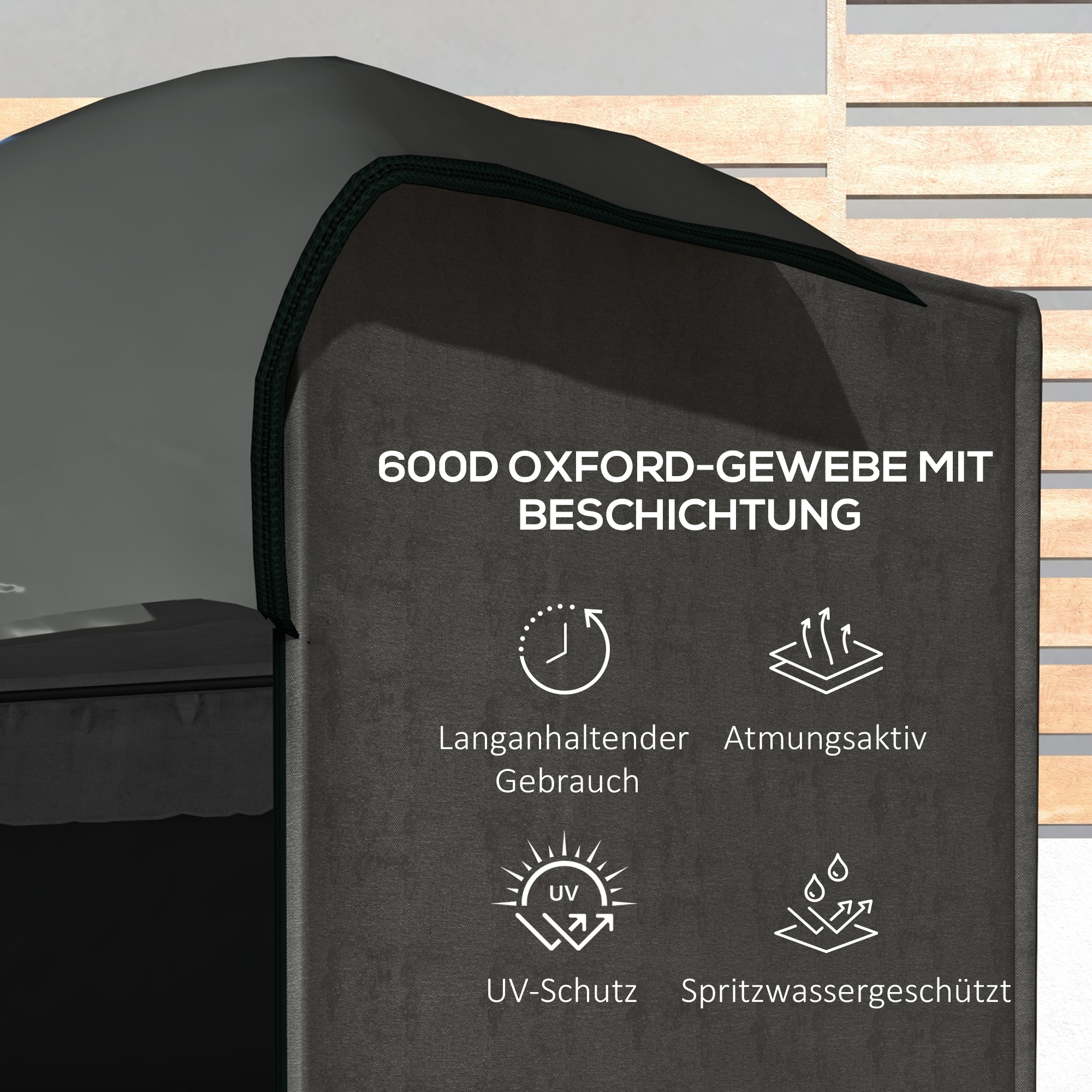 Abdeckung für Gartenschaukel, Schutzhülle für Hollywoodschaukel, Abdeckhaube, wasserfest, 205 x 124 x 164 cm, Dunkelgrau