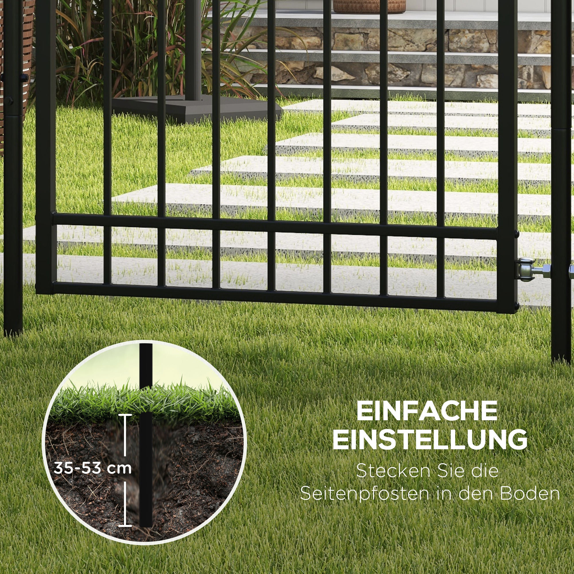 Gartentor, Schloss und Schlüssel, dekorative Spitzen, rostfreier Stahl, 107x204cm, Schwarz