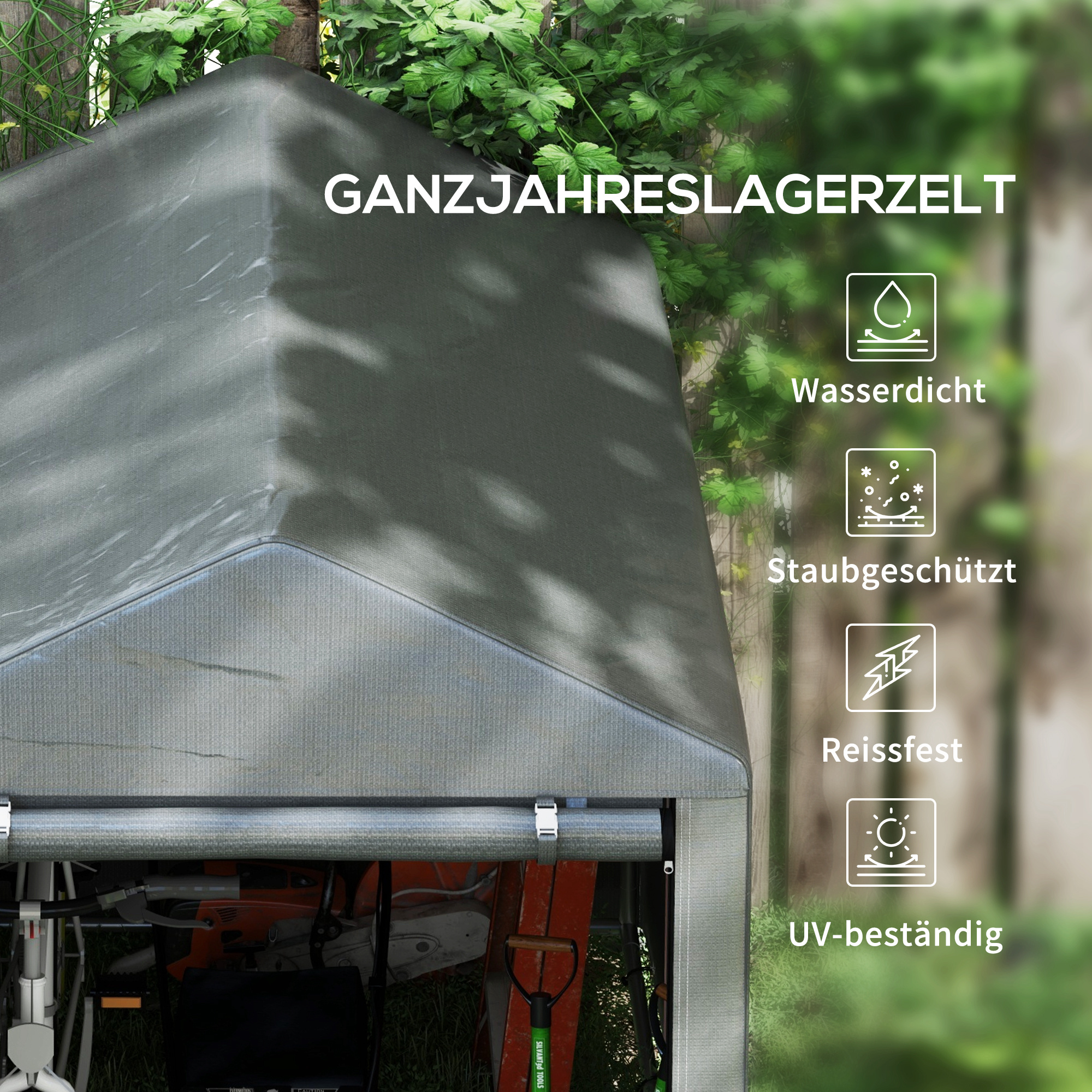 Gartenschuppen, Lagerzelt, robust & wetterfest, Stahlrahmen, 1,2x1,8x1,6m, Dunkelgrau