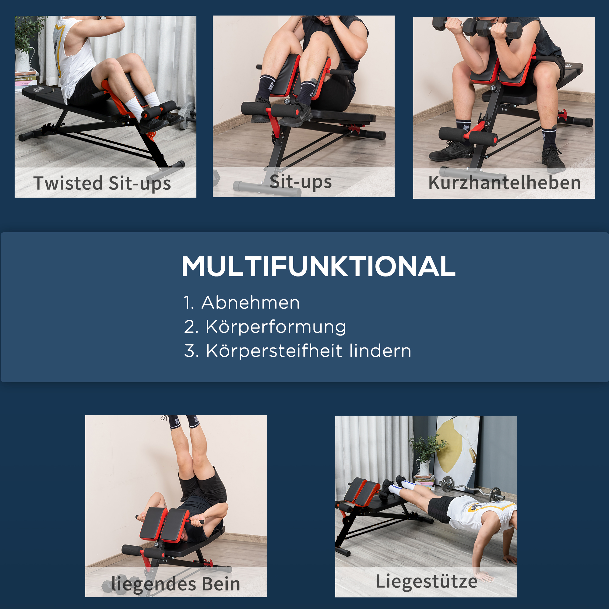 Hantelbank Fitnessbank Schrägbank Multifunktion Bauchtrainer Verstellbar Stahl Schwarz 64 x 146 x 73,5-85 cm