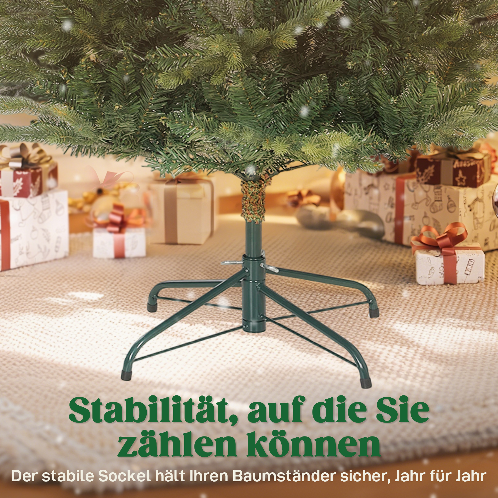 Künstlicher Weihnachtsbaum mit realistischen Zweigen, Kunst-Tannenbaum, Metallständer, leichte Montage, Grün