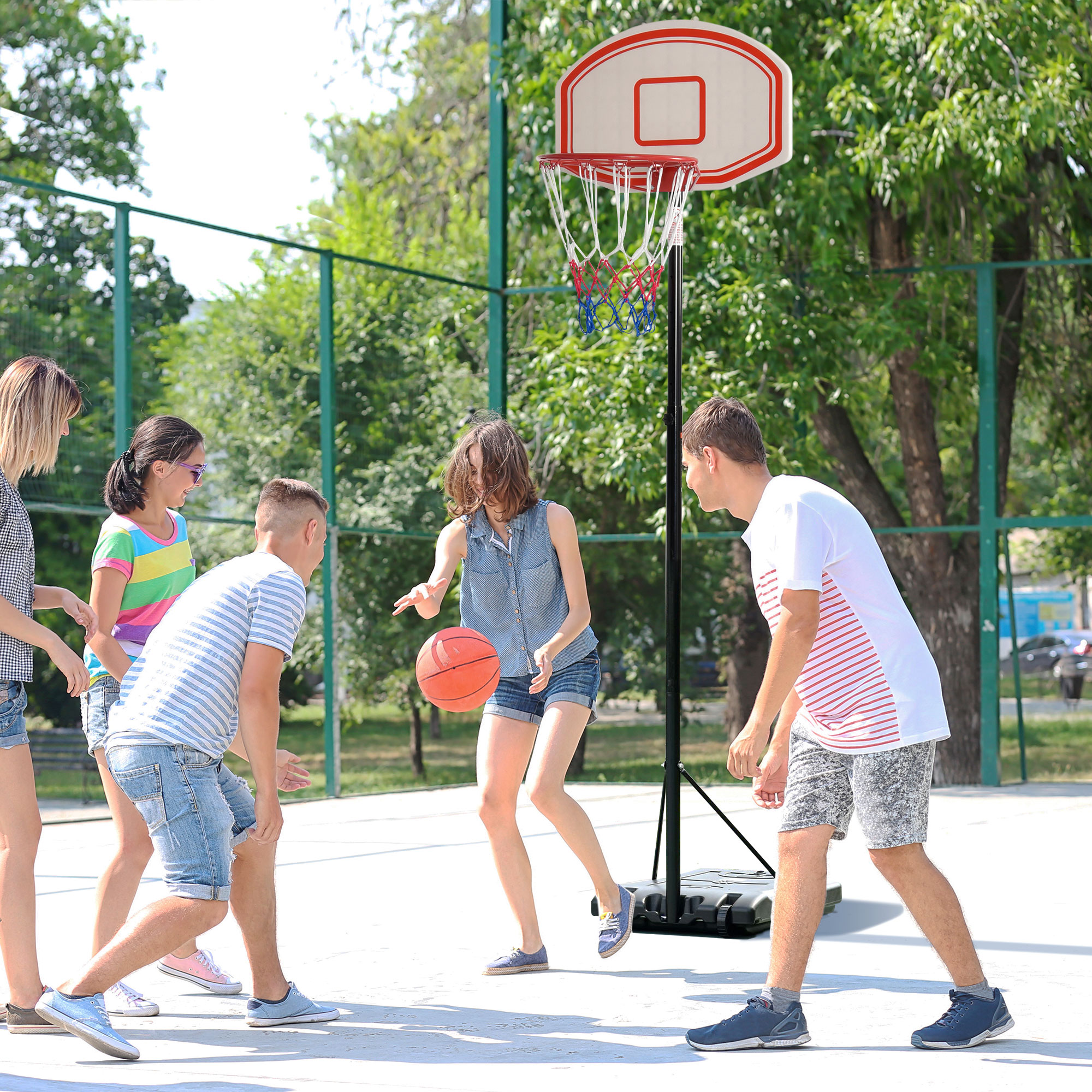 Basketballkorb, Basketballständer, höhenverstellbar, mit Wasser befüllbar, Schwarz