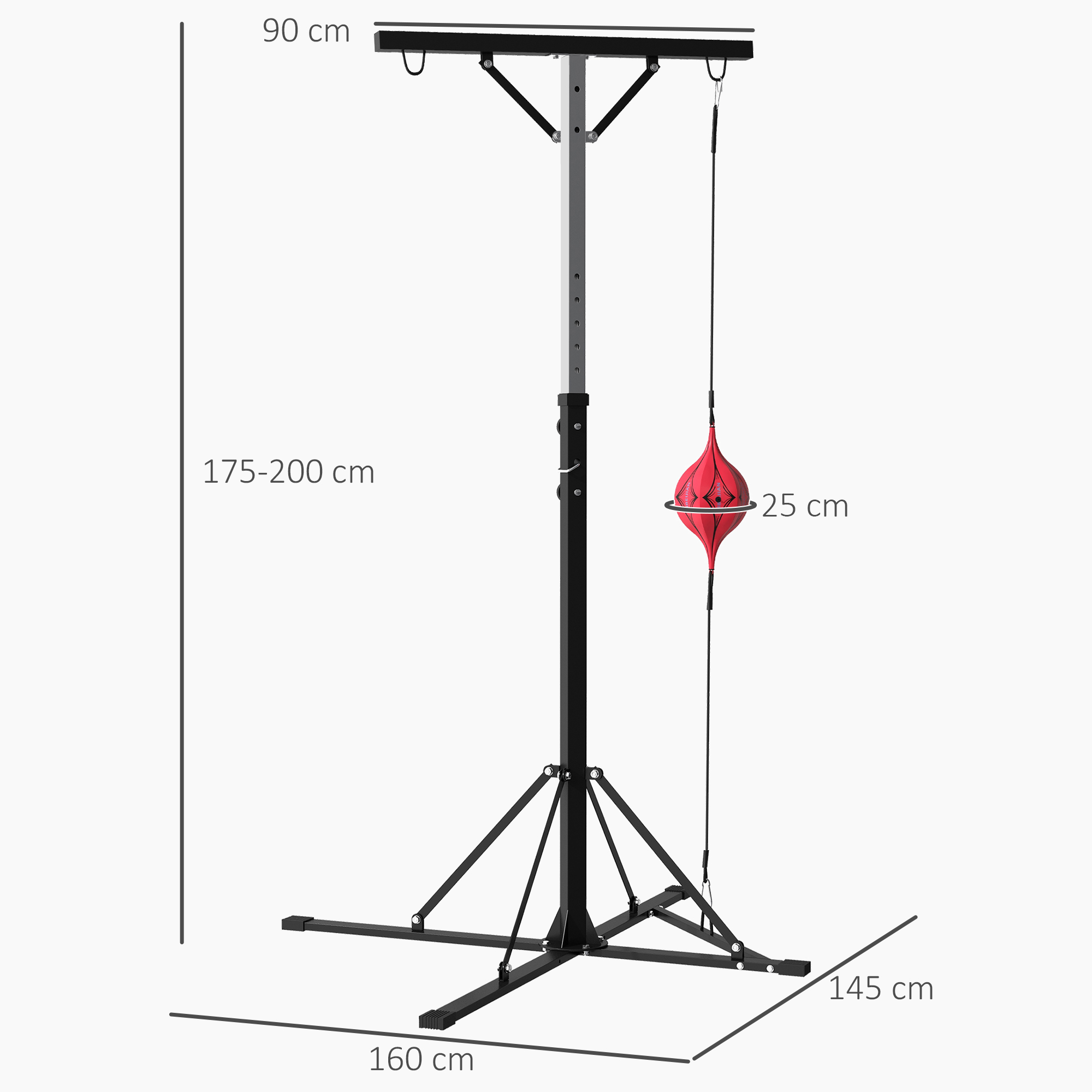 Boxsackständer, höhenverstellbar, mit Speedball, Metallrahmen, 160L x 145B x 175-220H cm, Schwarz