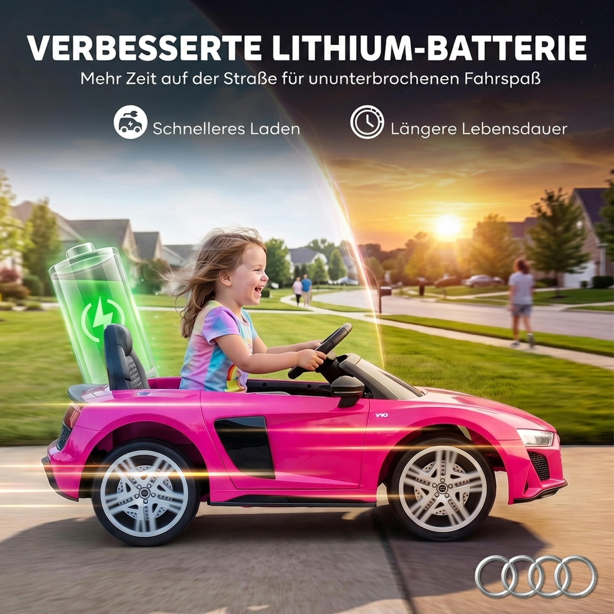 Kinder Elektroauto 12V Kinderauto mit Fernbedienung Lithium-Akku 2 Motor Sanftanlauf Hinterradfederung Rosa